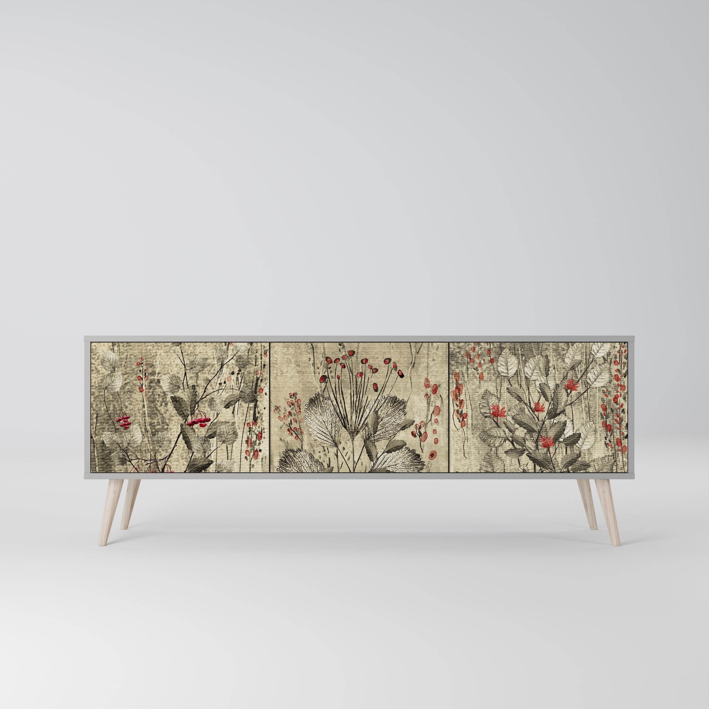 HERBAL GRACE Móvel de TV com 3 Portas em Acabamento Cinzento