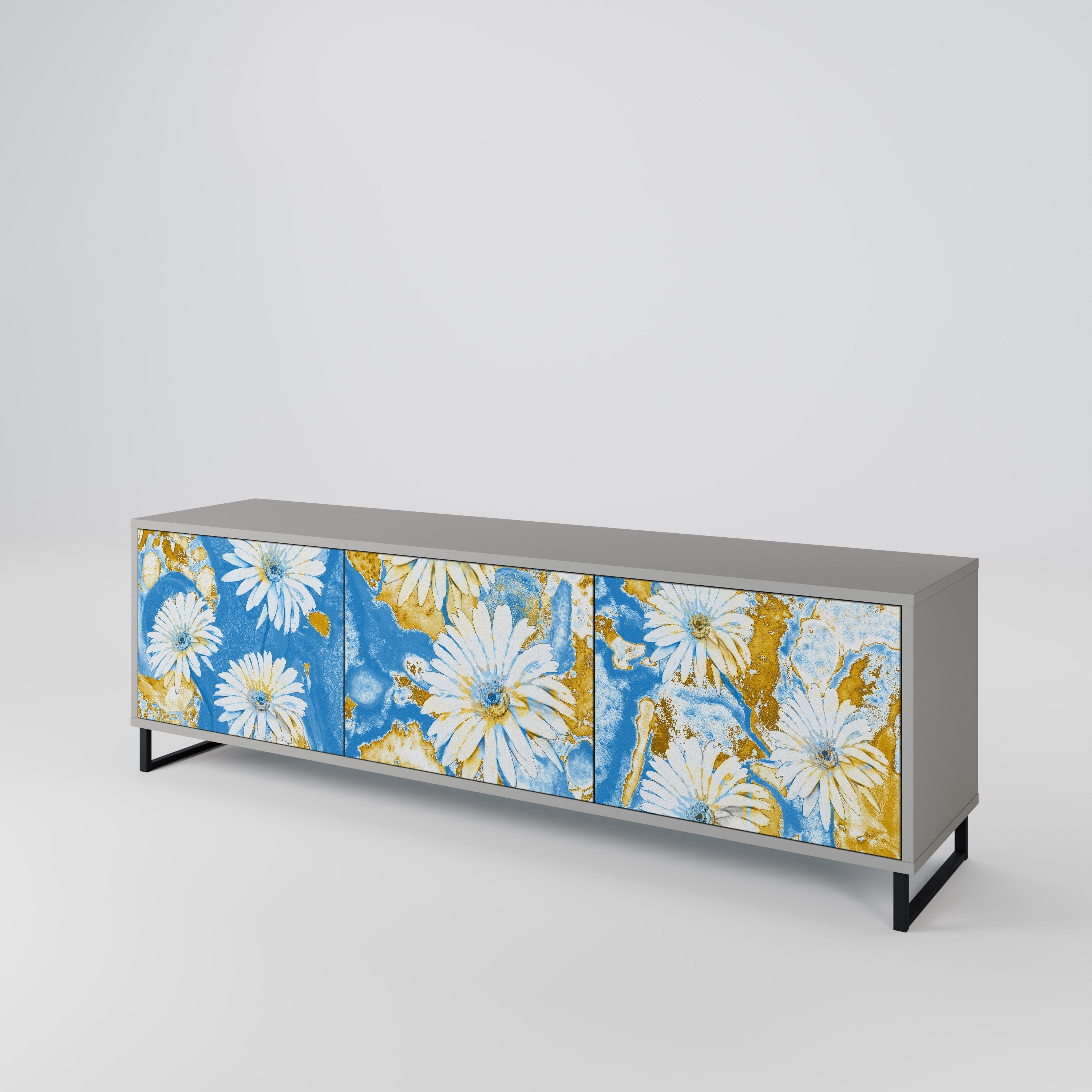 DAISY LUXE Móvel de TV com 3 Portas em Acabamento Cinzento