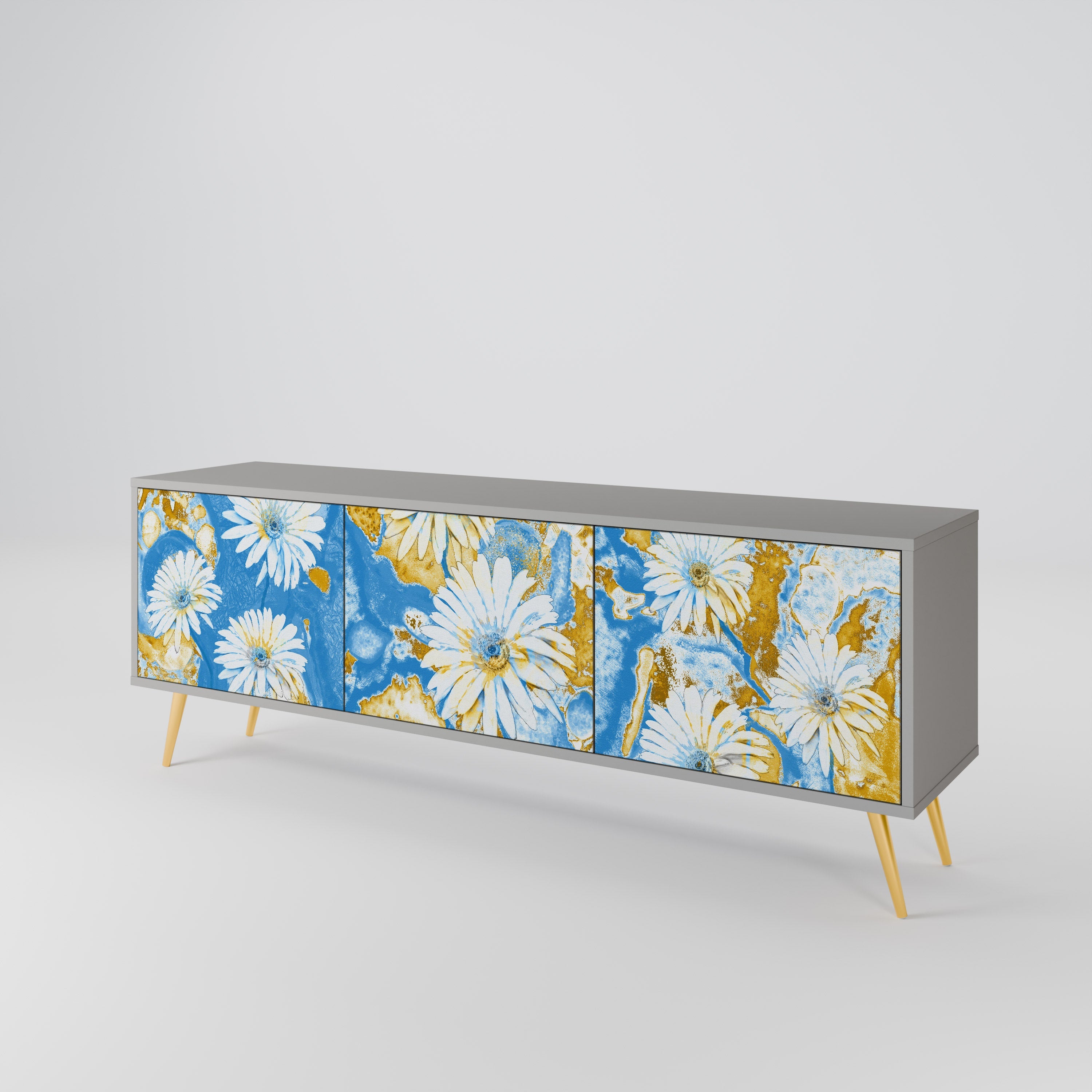 DAISY LUXE Móvel de TV com 3 Portas em Acabamento Cinzento