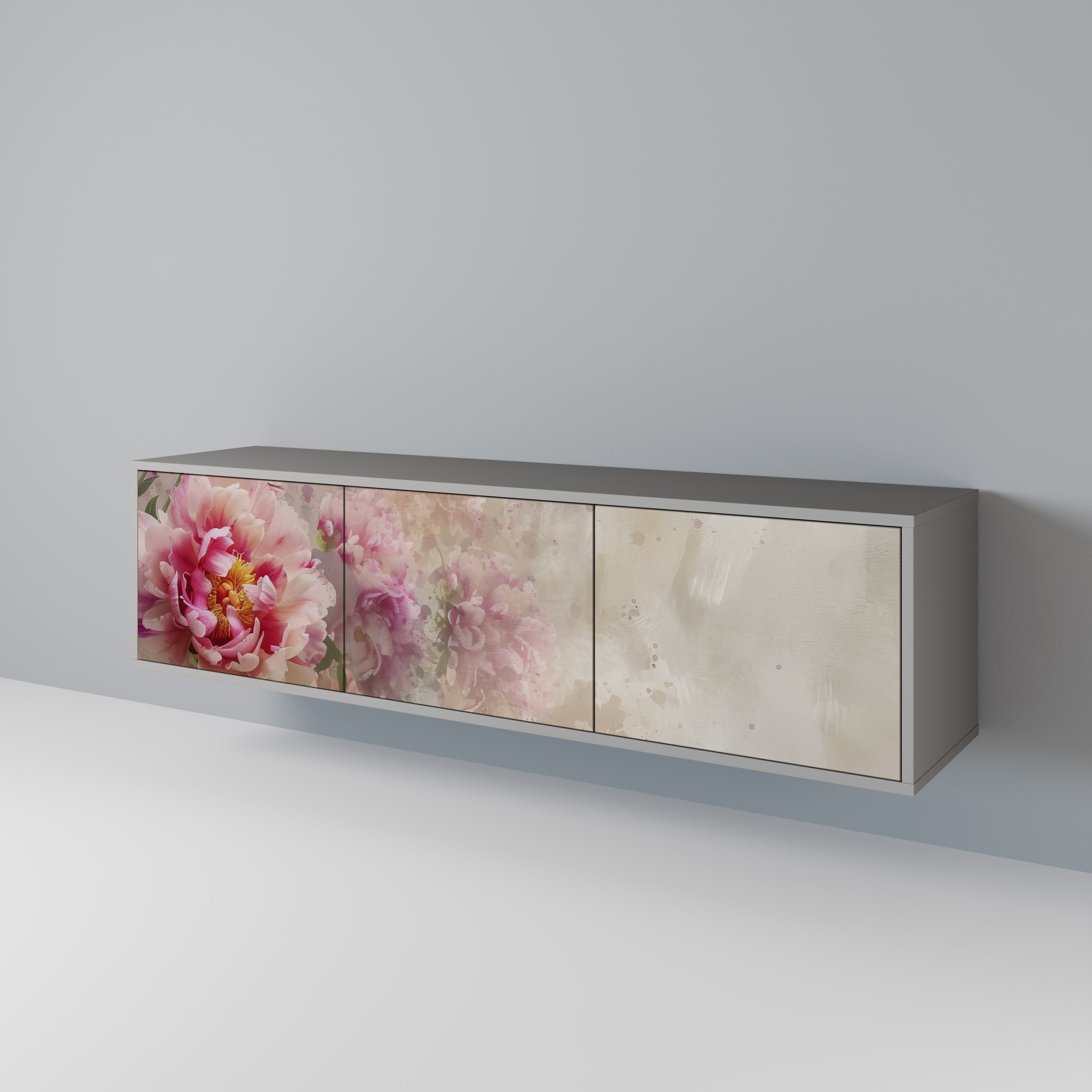 PEONY WHISPER 3-Door TV Stand in Grey Finish