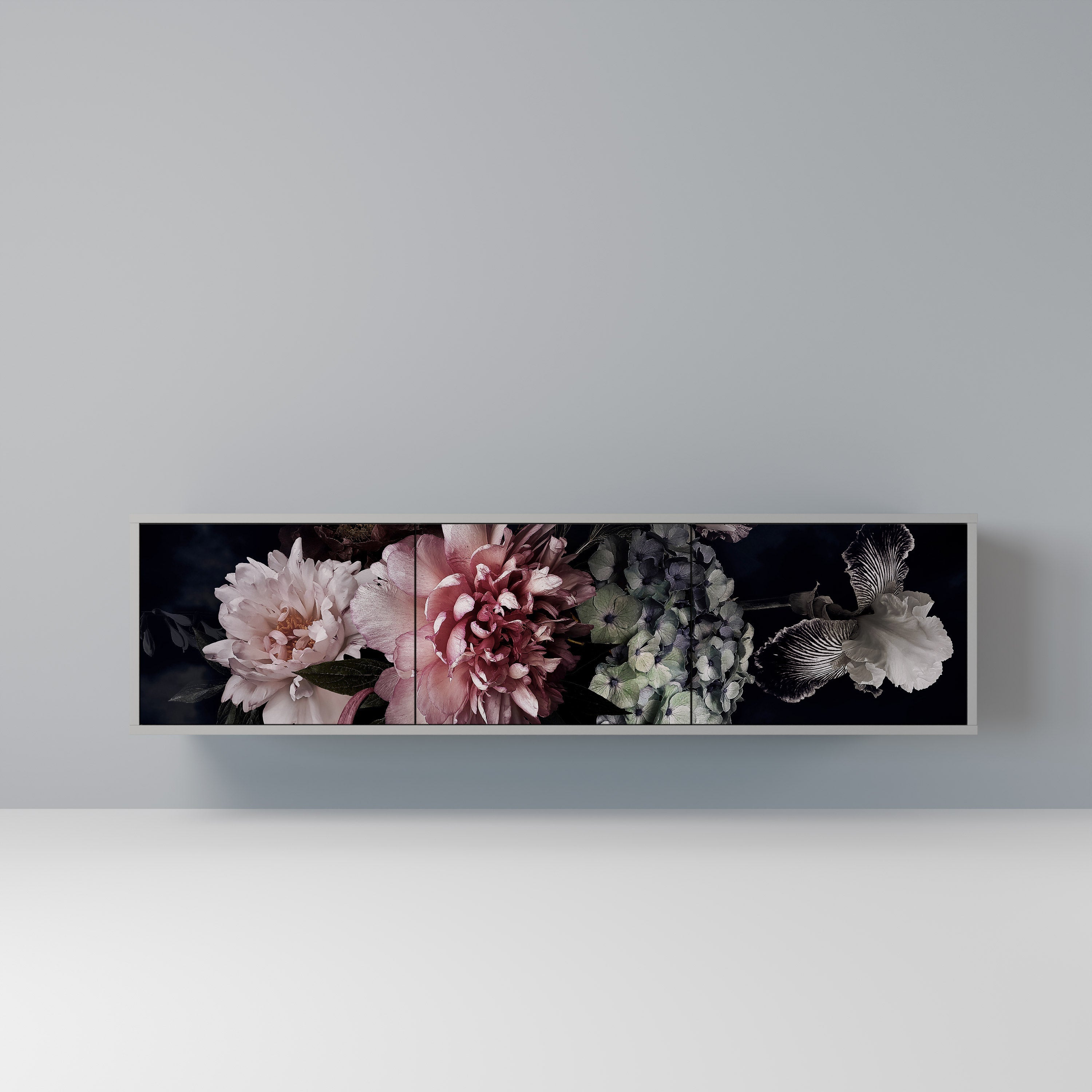 PURE BLOSSOM Móvel de TV com 3 Portas em Acabamento Cinzento