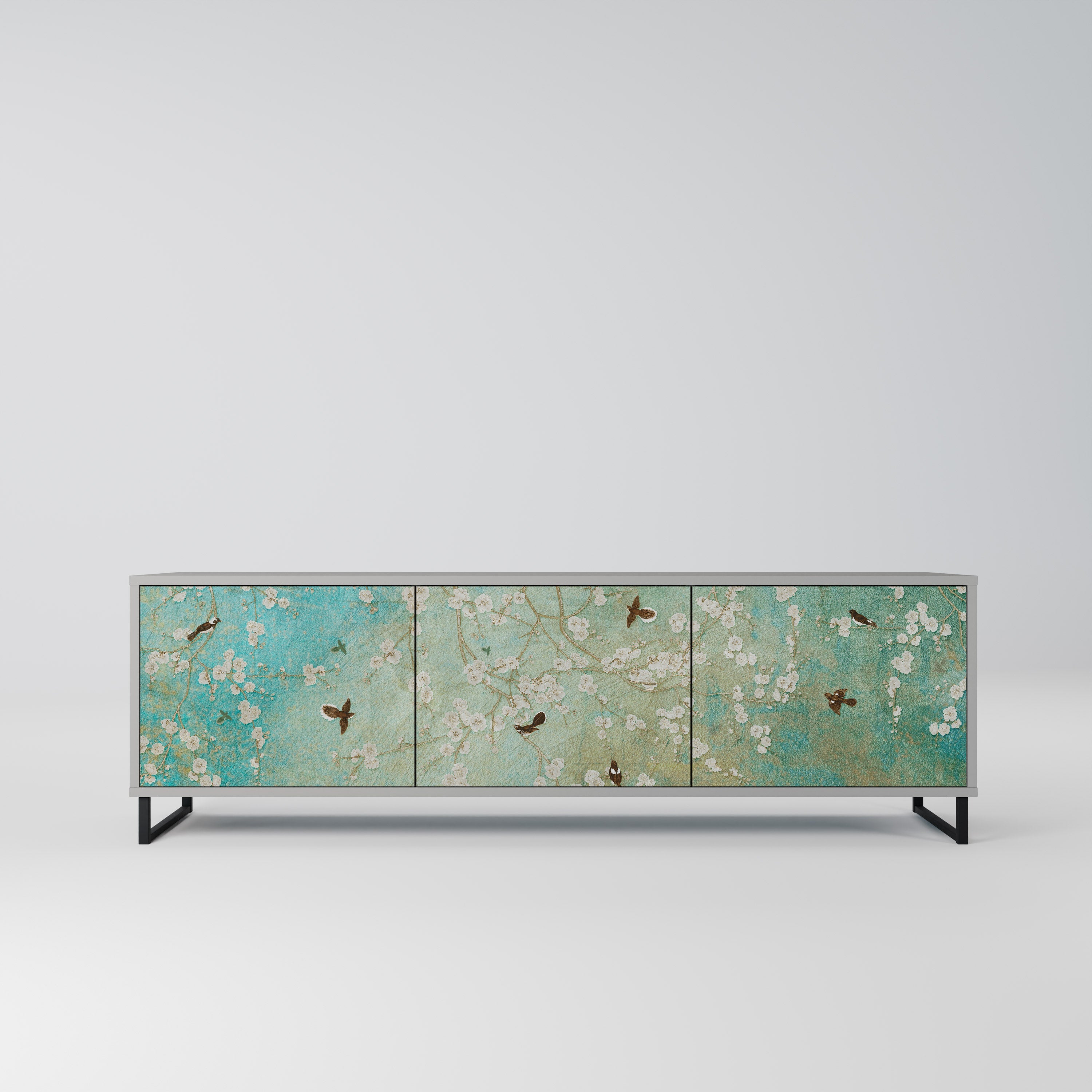 BLOOMING CHARM Móvel de TV com 3 Portas em Acabamento Cinzento