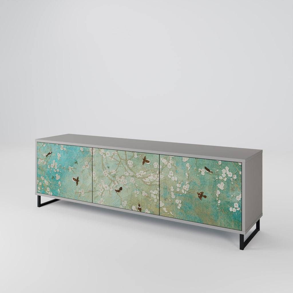 BLOOMING CHARM Móvel de TV com 3 Portas em Acabamento Cinzento