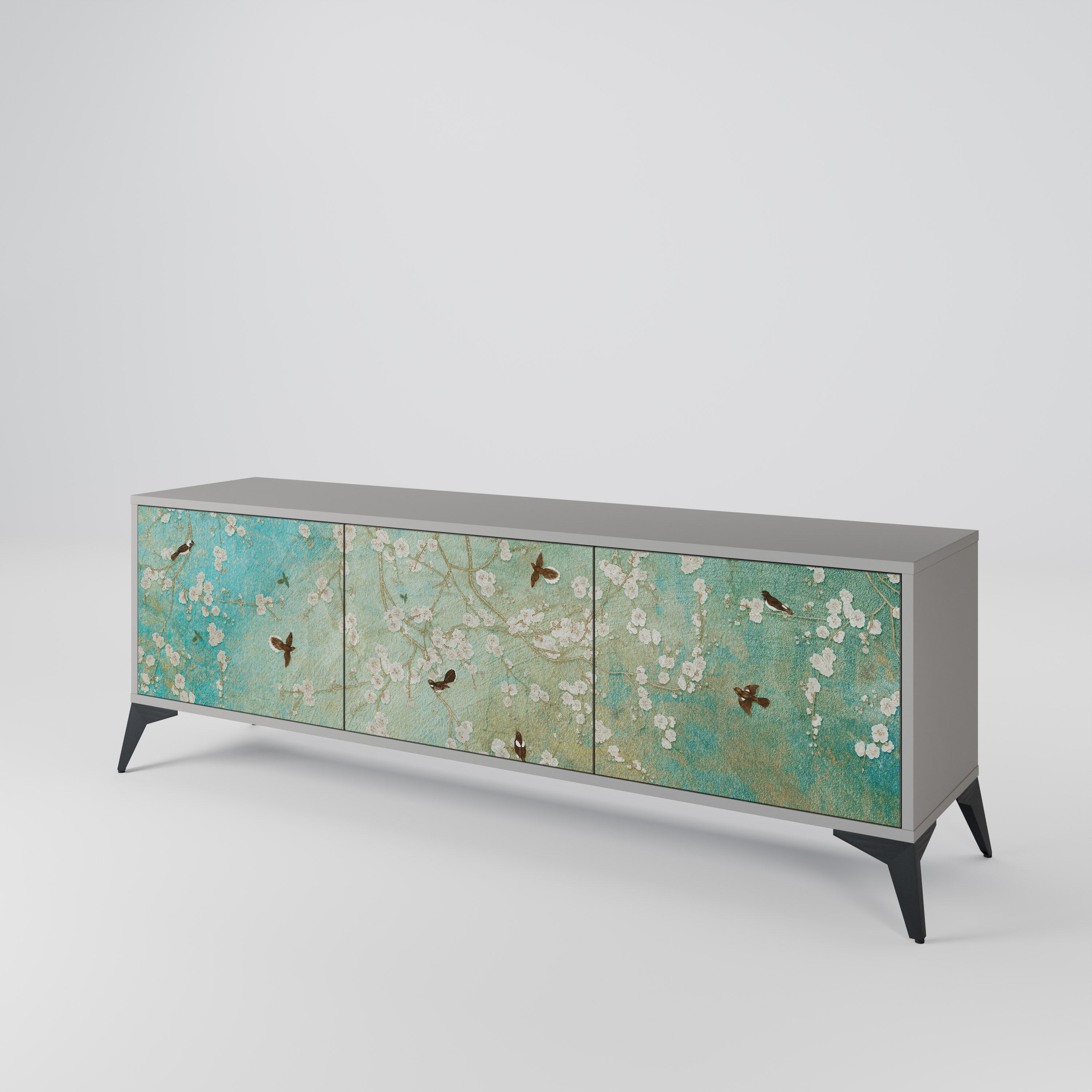 BLOOMING CHARM Móvel de TV com 3 Portas em Acabamento Cinzento