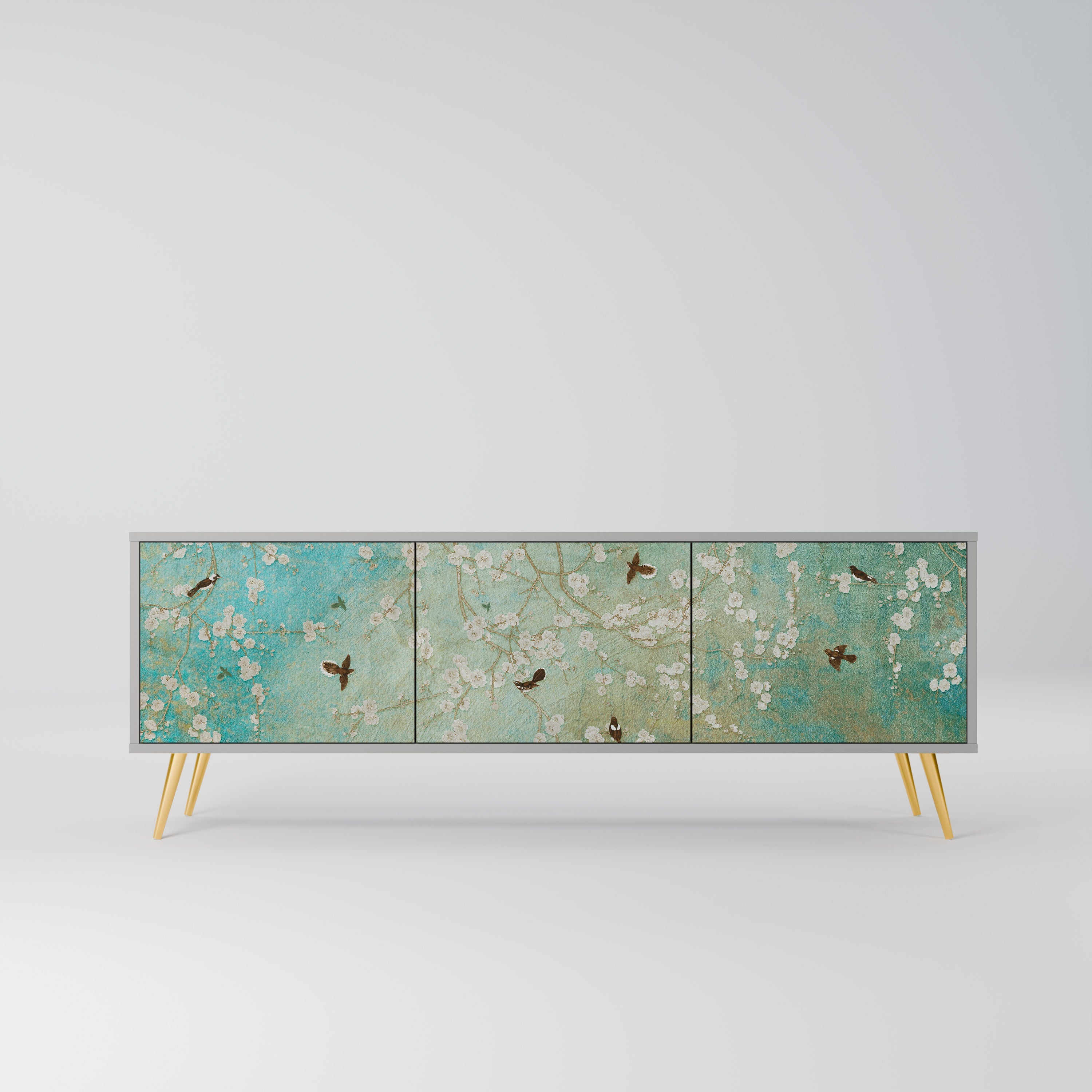 BLOOMING CHARM Móvel de TV com 3 Portas em Acabamento Cinzento