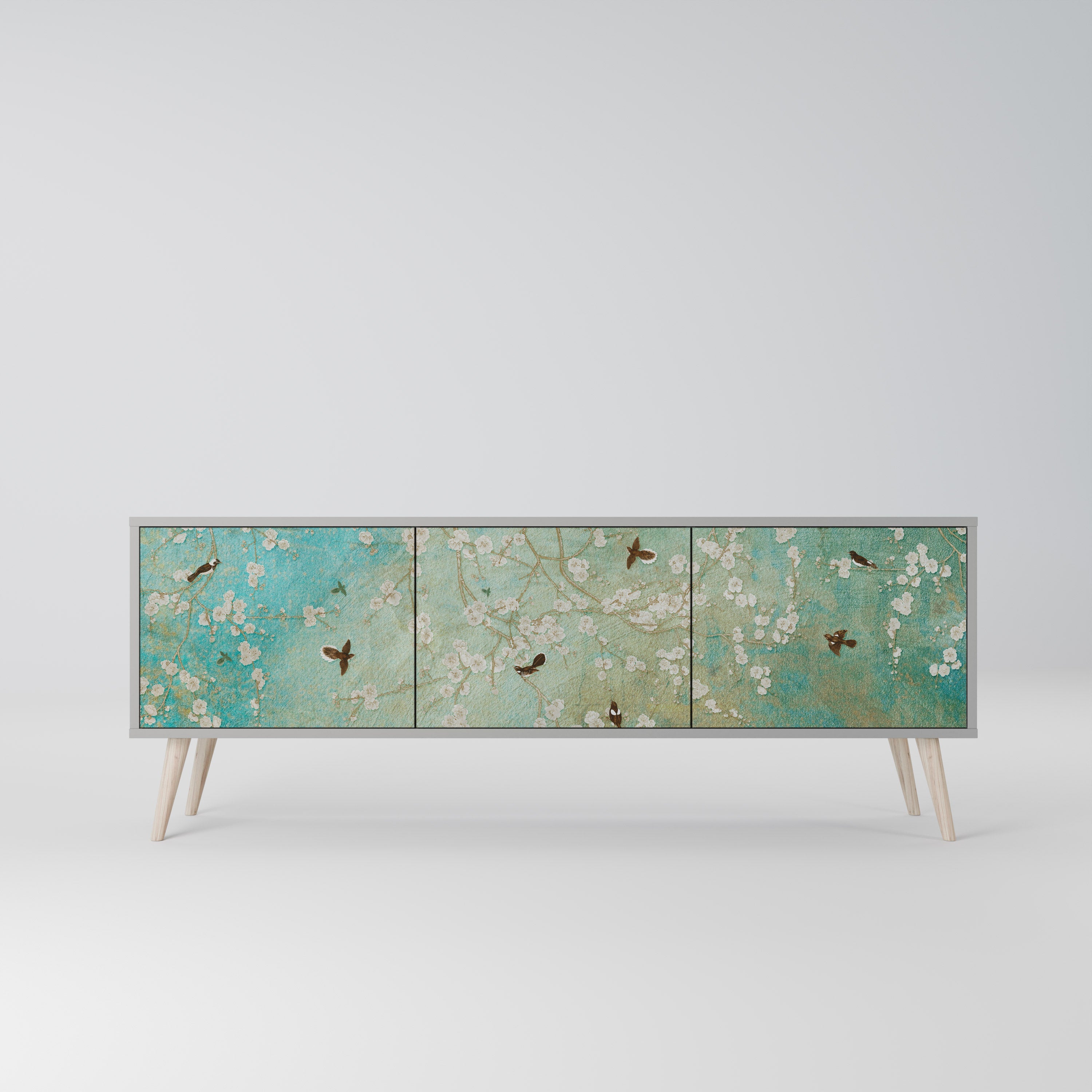 BLOOMING CHARM Móvel de TV com 3 Portas em Acabamento Cinzento