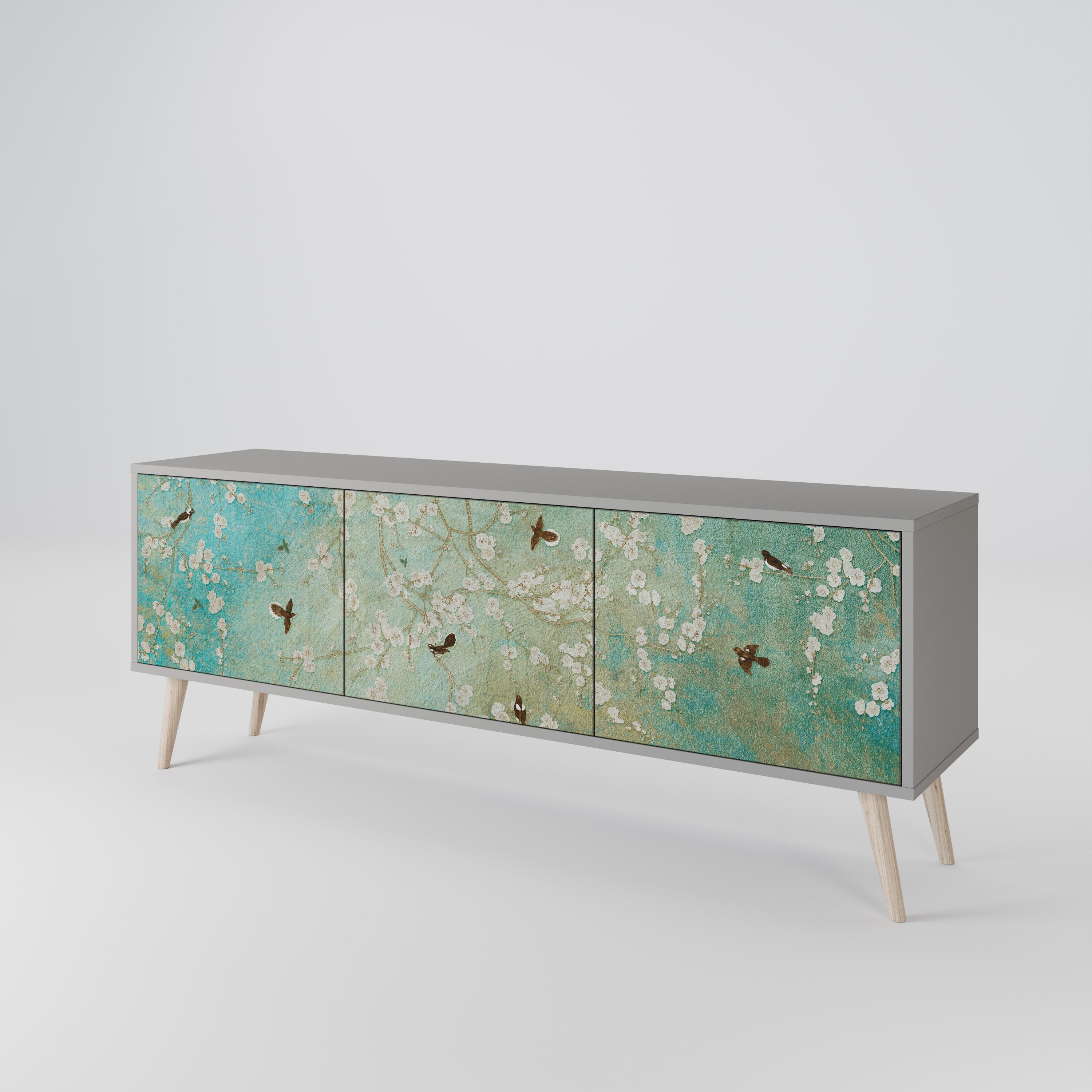 BLOOMING CHARM Móvel de TV com 3 Portas em Acabamento Cinzento