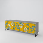 YELLOW CHINOISERIE 3-Door TV Stand in Grey Finish