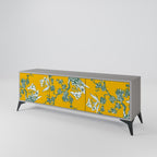 YELLOW CHINOISERIE 3-Door TV Stand in Grey Finish