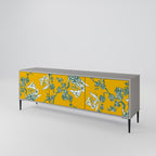 YELLOW CHINOISERIE 3-Door TV Stand in Grey Finish