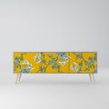 YELLOW CHINOISERIE 3-Door TV Stand in Grey Finish