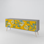 YELLOW CHINOISERIE 3-Door TV Stand in Grey Finish