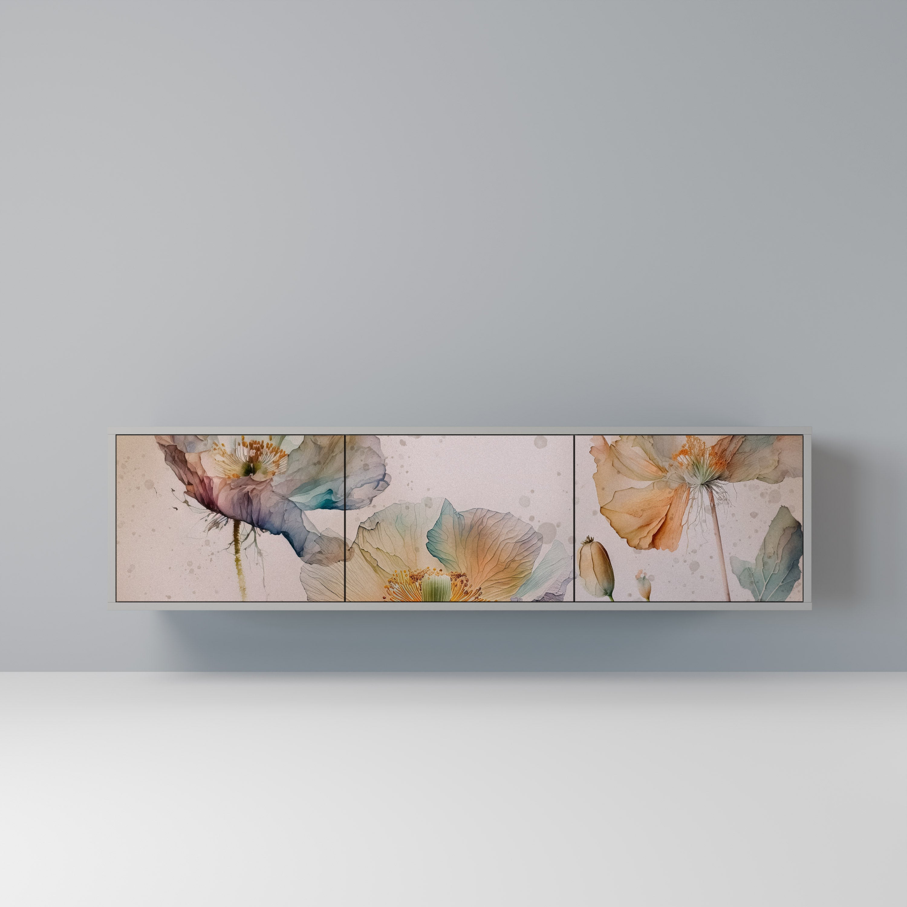 SOFTEN POPPY Móvel de TV com 3 Portas em Acabamento Cinzento