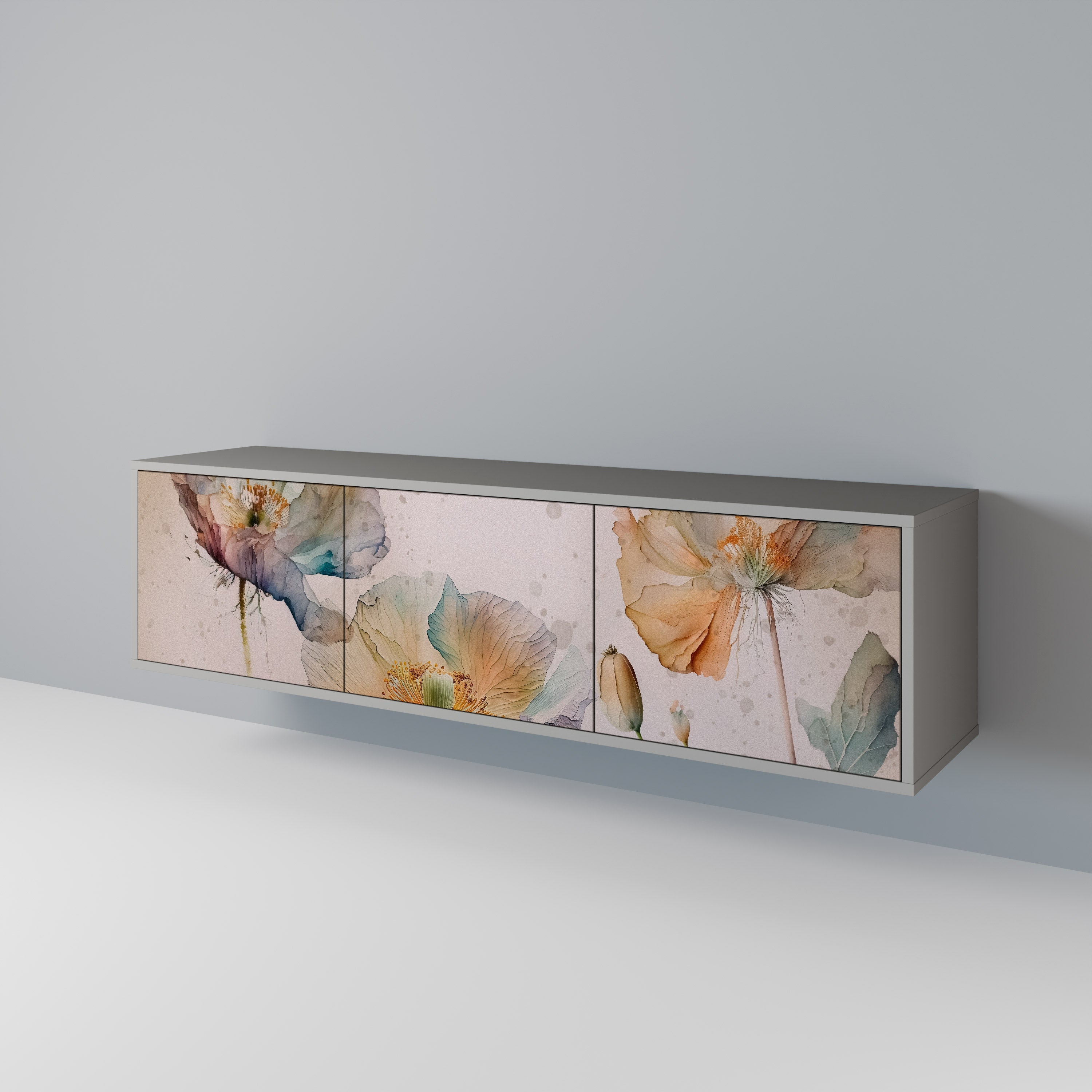 SOFTEN POPPY Móvel de TV com 3 Portas em Acabamento Cinzento