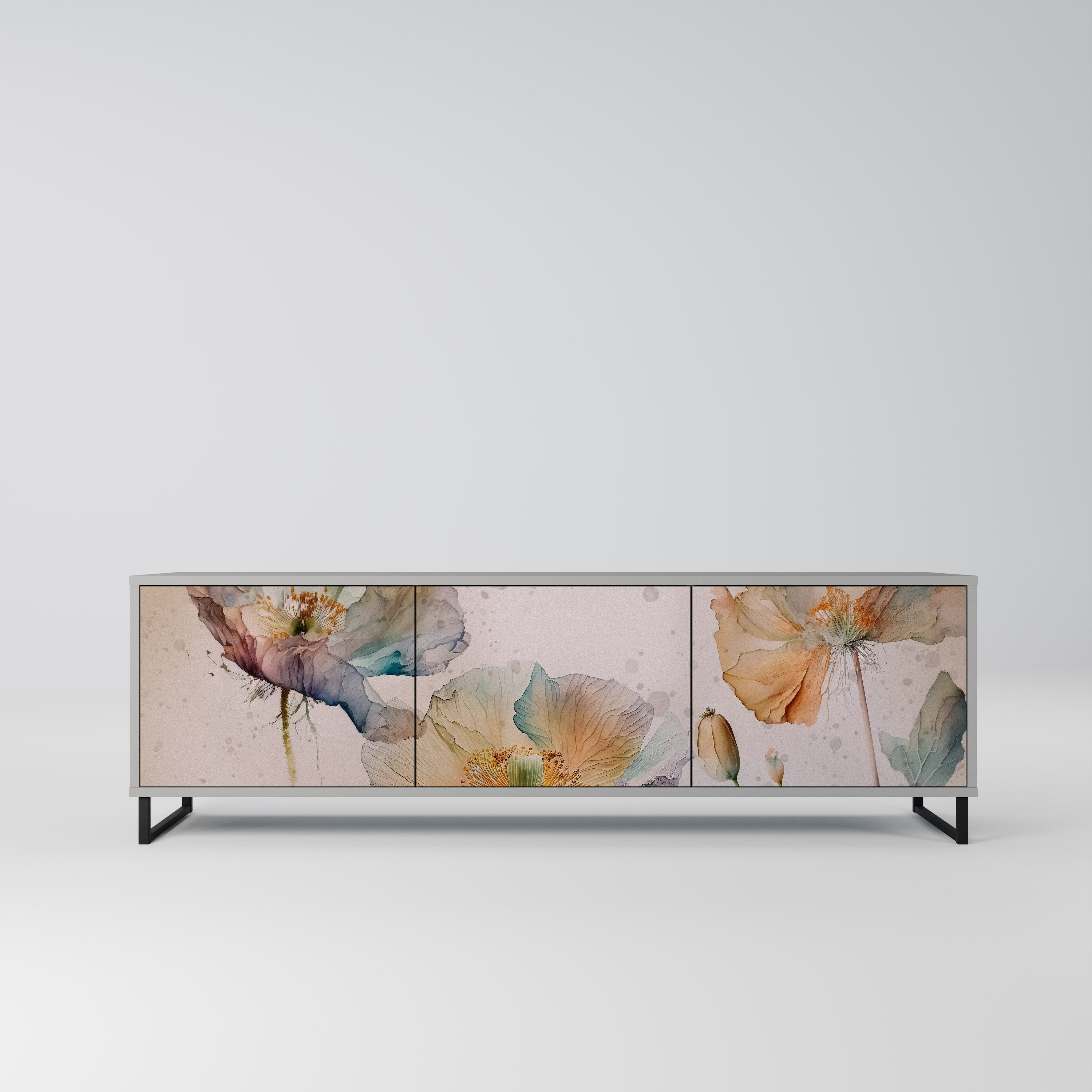 SOFTEN POPPY Móvel de TV com 3 Portas em Acabamento Cinzento