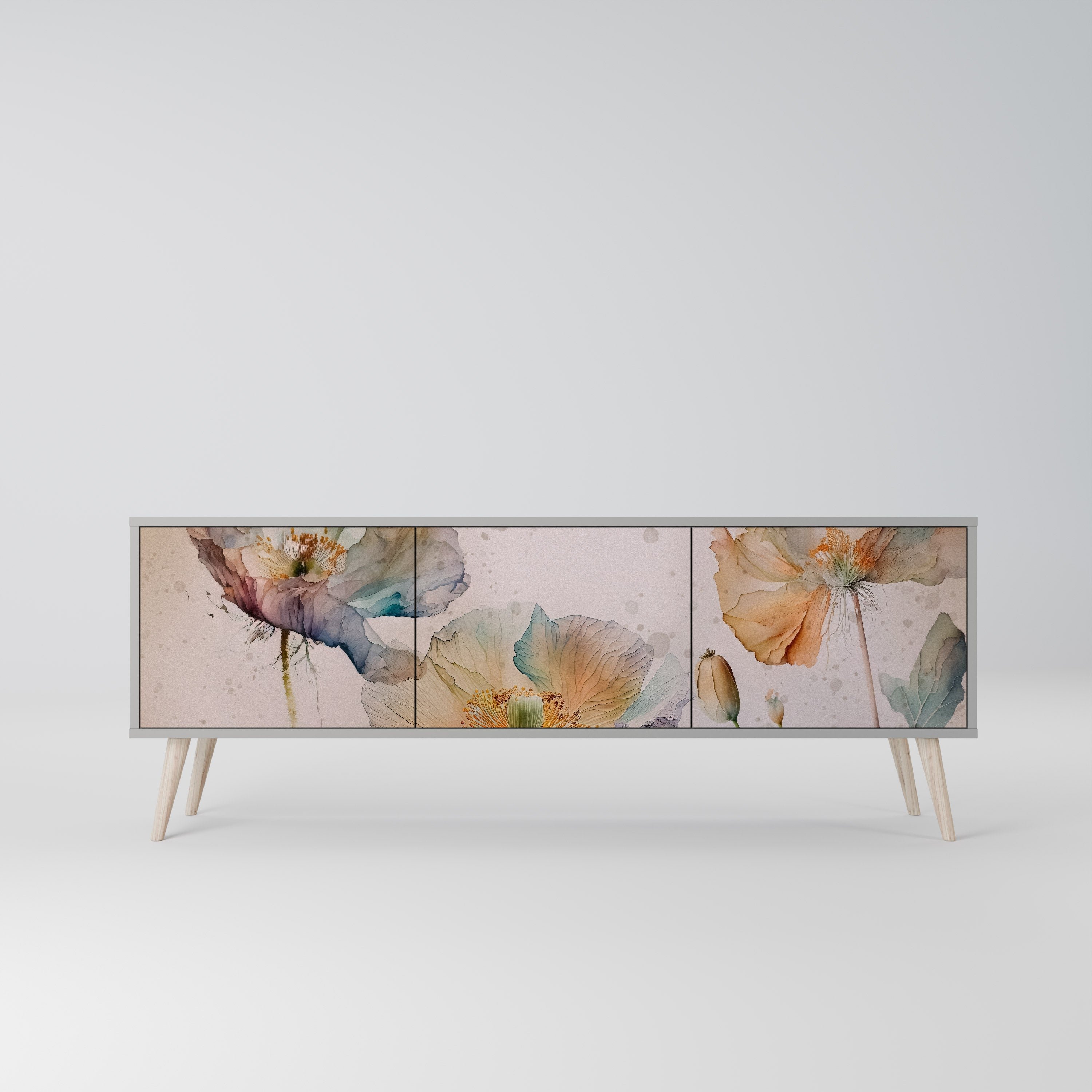 SOFTEN POPPY Móvel de TV com 3 Portas em Acabamento Cinzento