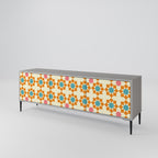 FLORAL DECOR 3-Door TV Stand in Grey Finish