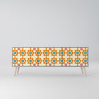 FLORAL DECOR 3-Door TV Stand in Grey Finish