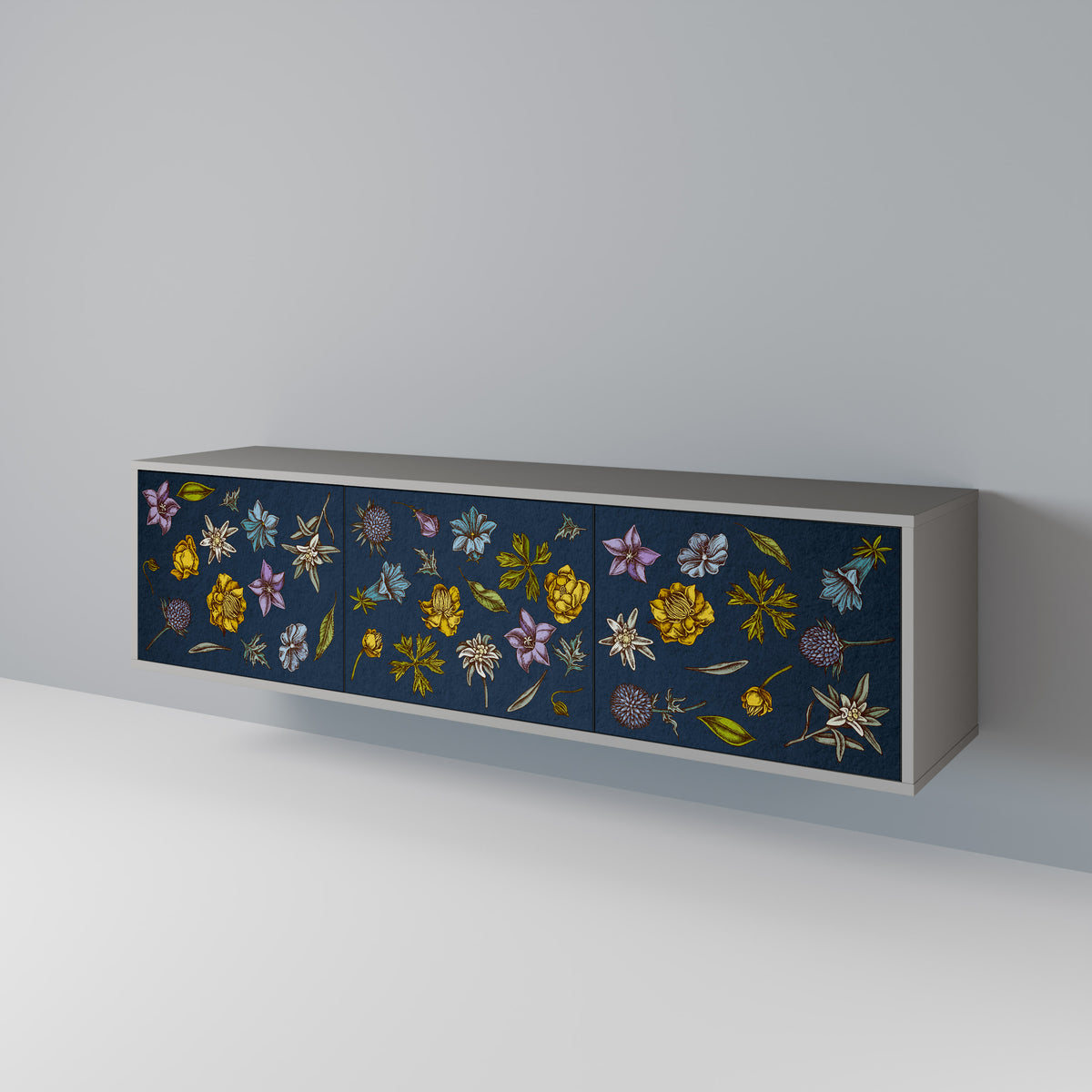 FLOWERS ON NAVY BLUE Móvel de TV de 3 Portas
