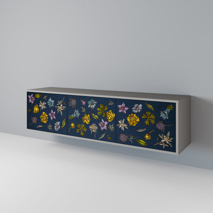 FLOWERS ON NAVY BLUE Móvel de TV de 3 Portas