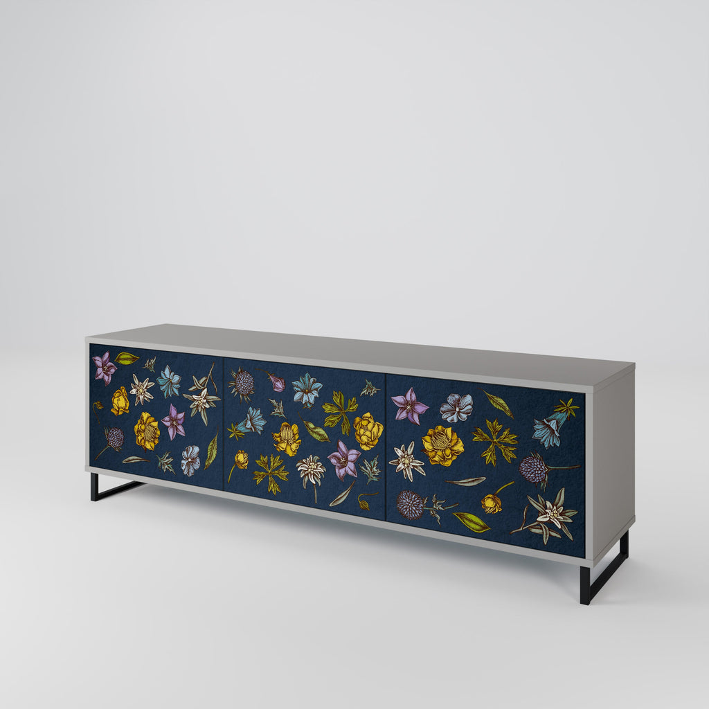 FLOWERS ON NAVY BLUE Móvel de TV com 3 Portas em Acabamento Cinzento