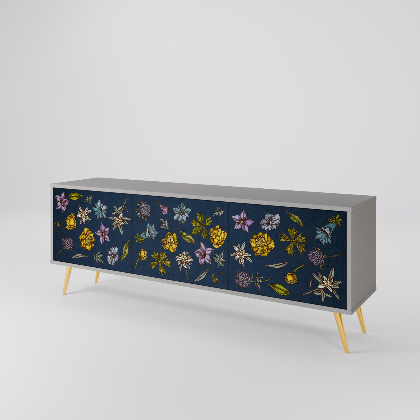 FLOWERS ON NAVY BLUE Móvel de TV de 3 Portas