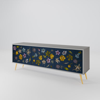 FLOWERS ON NAVY BLUE Móvel de TV de 3 Portas