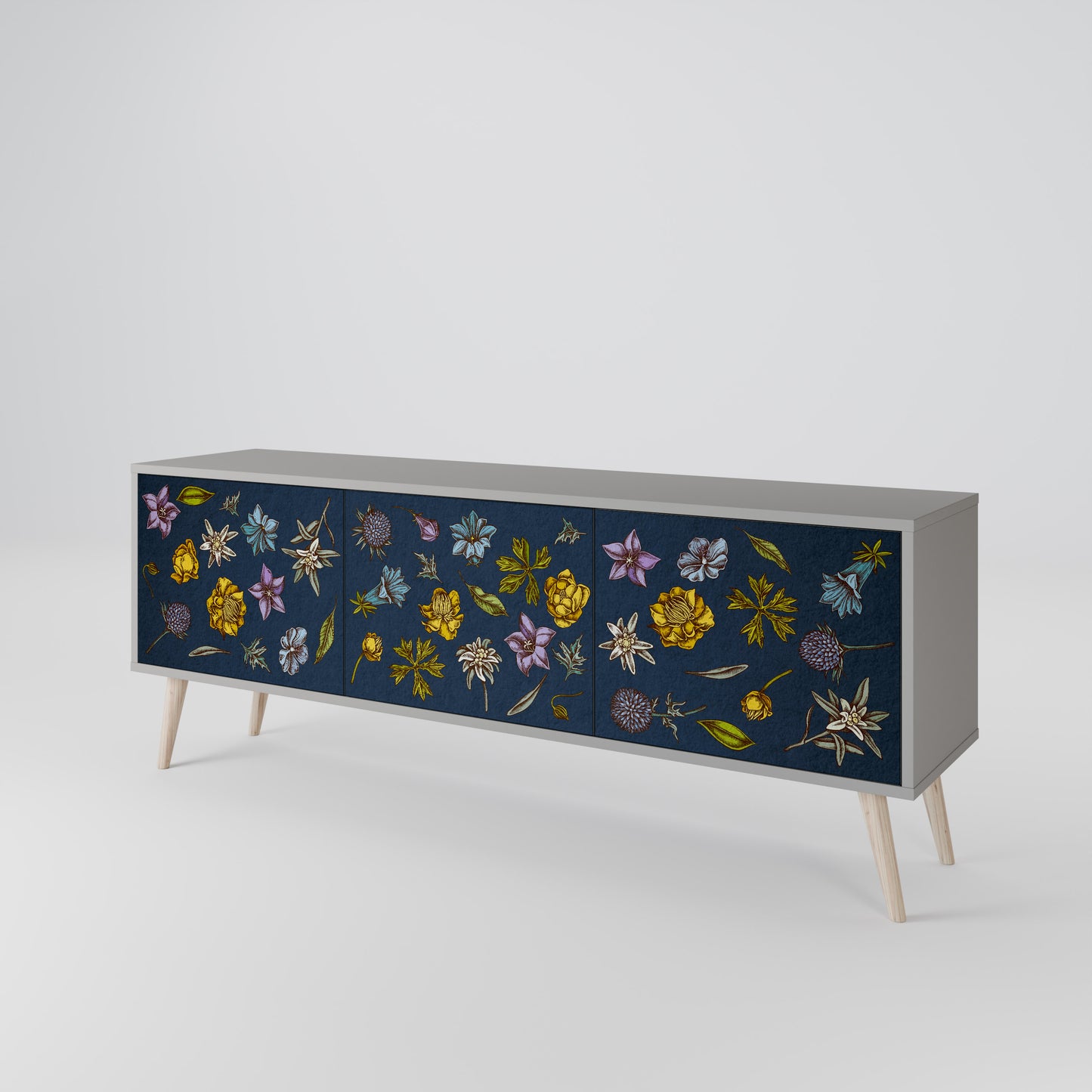 FLOWERS ON NAVY BLUE Móvel de TV de 3 Portas