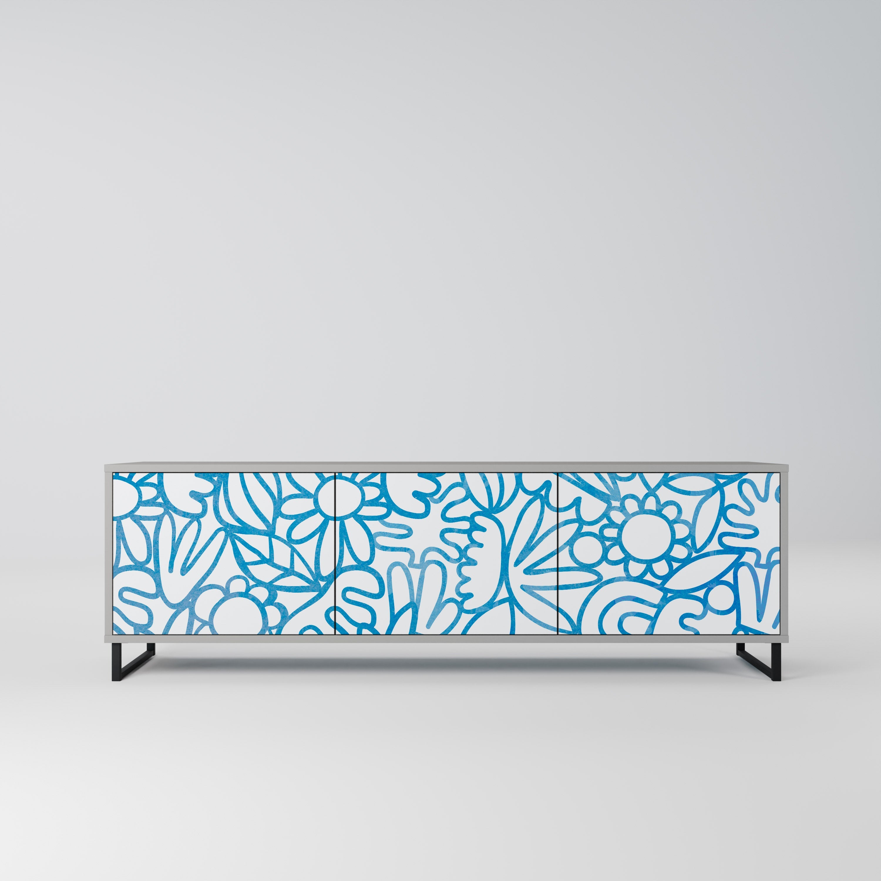 BLOOMY MORNING Móvel de TV com 3 Portas em Acabamento Cinzento