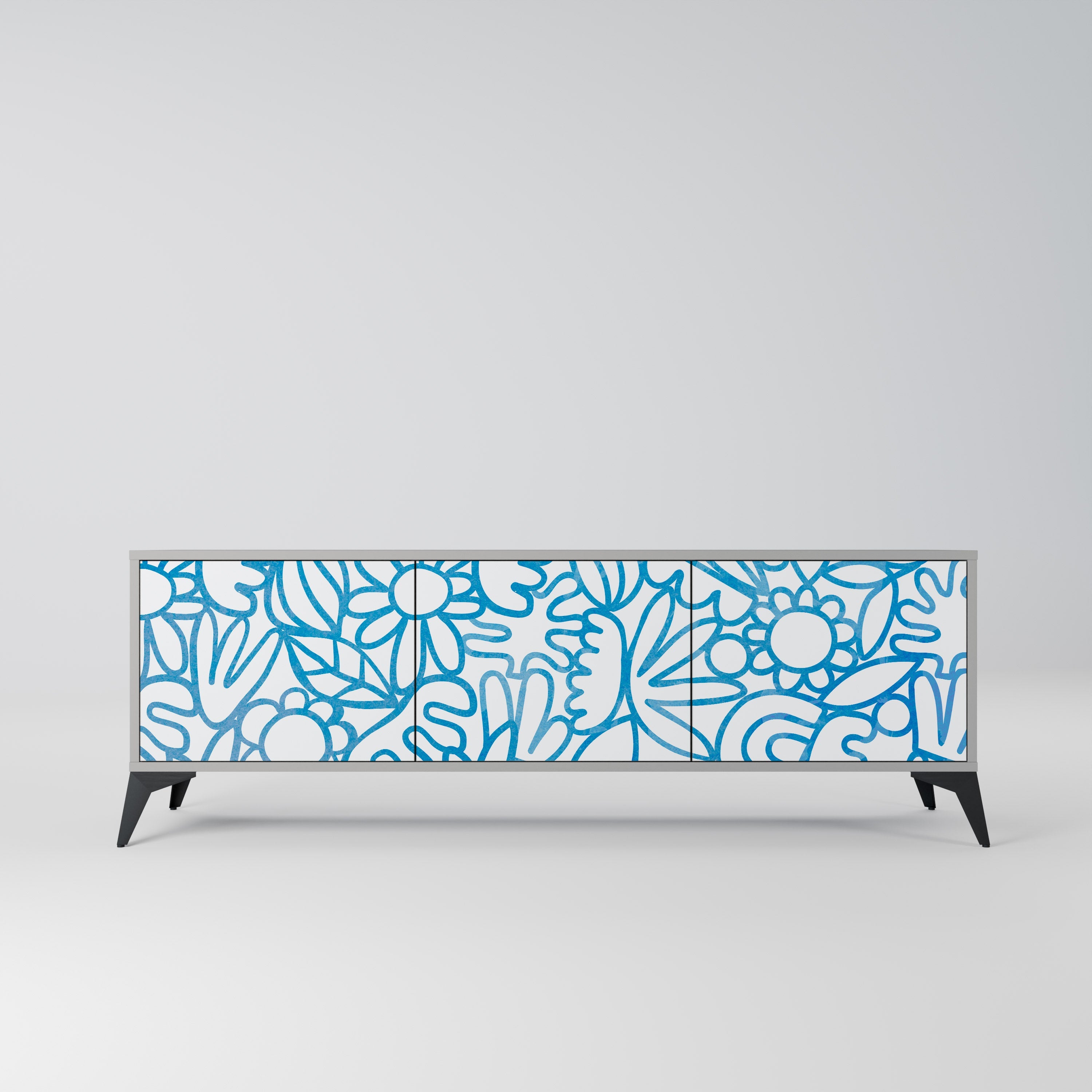 BLOOMY MORNING Móvel de TV com 3 Portas em Acabamento Cinzento