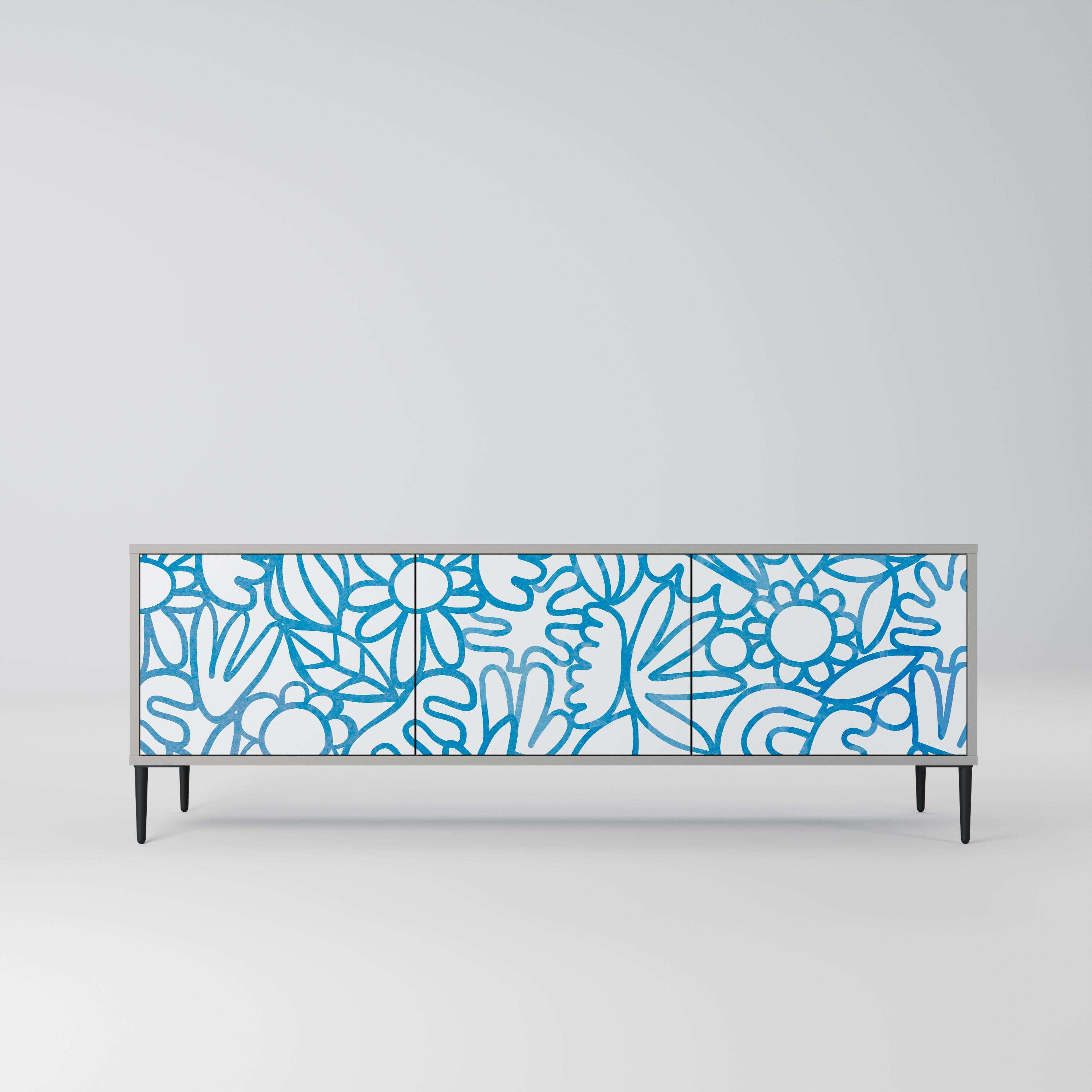 BLOOMY MORNING Móvel de TV com 3 Portas em Acabamento Cinzento