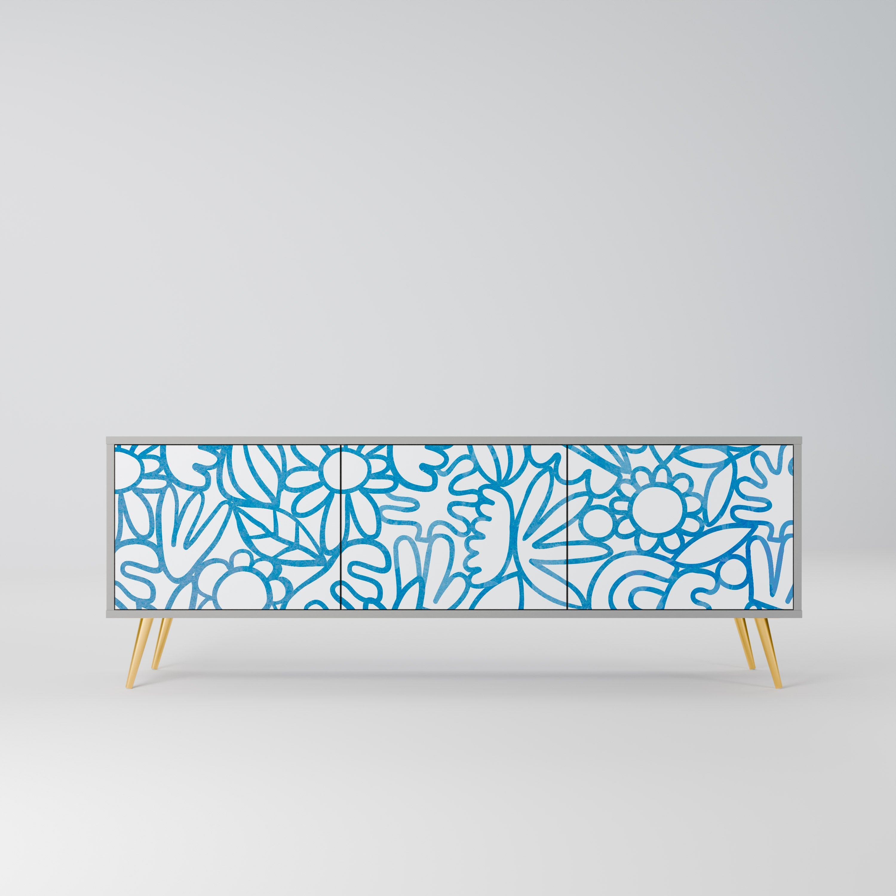 BLOOMY MORNING Móvel de TV com 3 Portas em Acabamento Cinzento