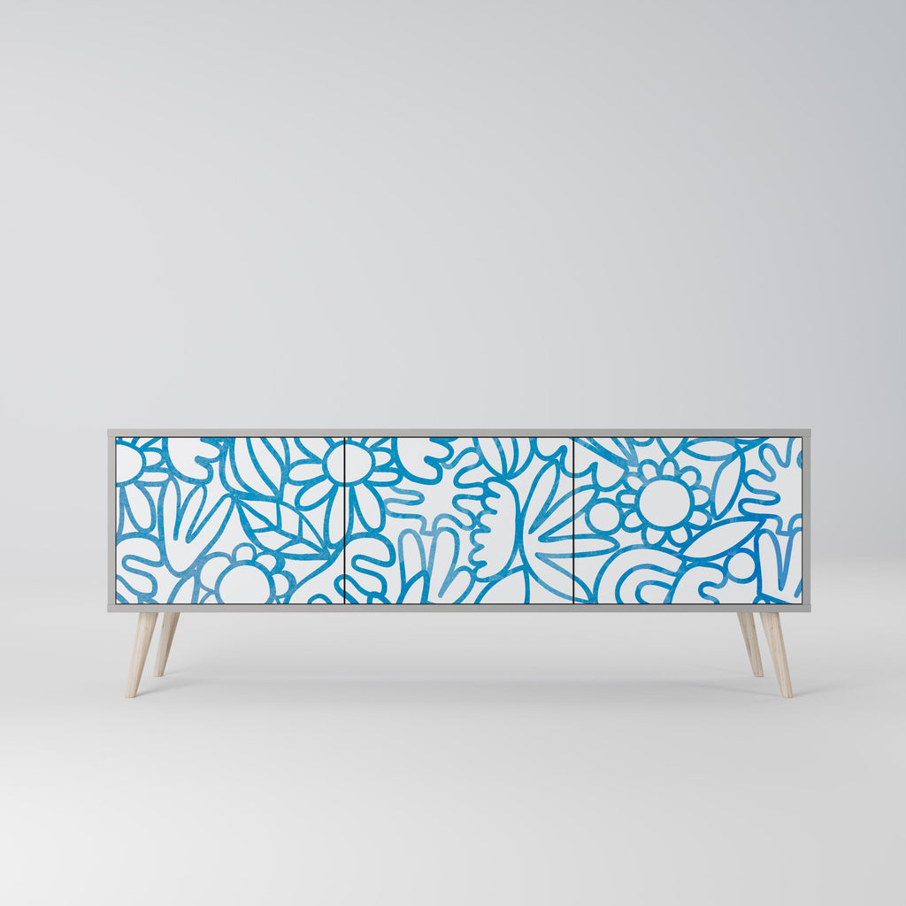 BLOOMY MORNING Móvel de TV com 3 Portas em Acabamento Cinzento