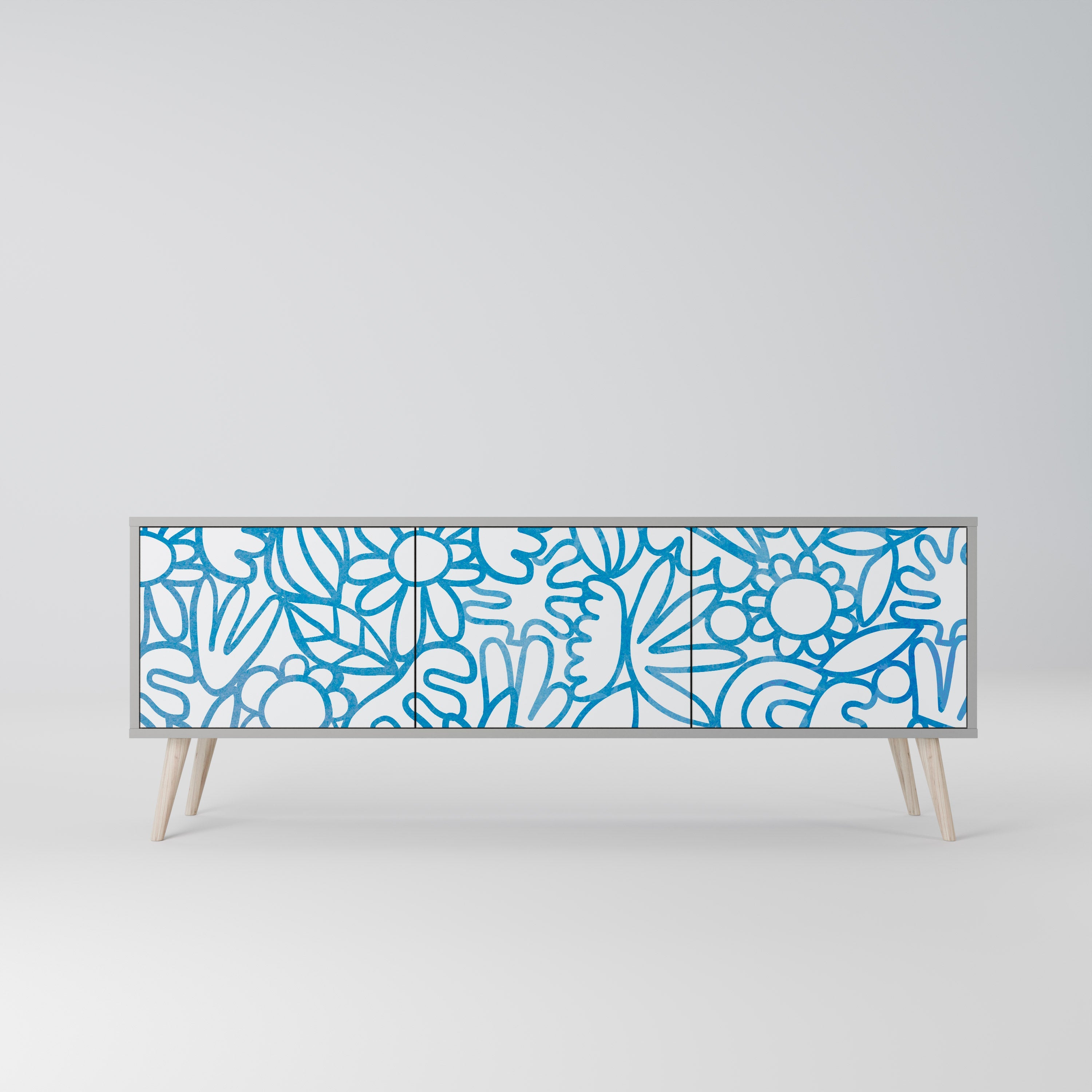 BLOOMY MORNING Móvel de TV com 3 Portas em Acabamento Cinzento