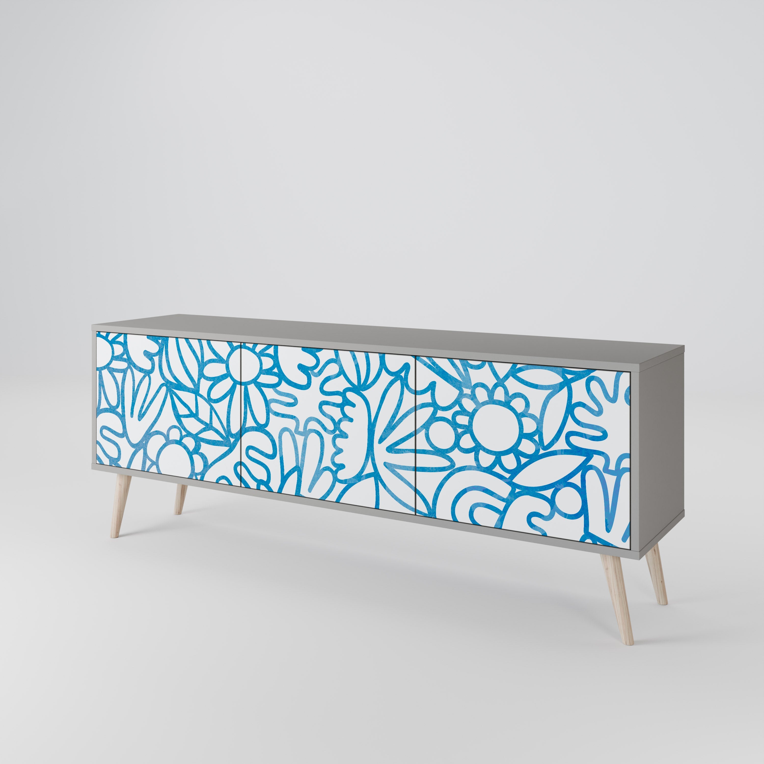 BLOOMY MORNING Móvel de TV com 3 Portas em Acabamento Cinzento