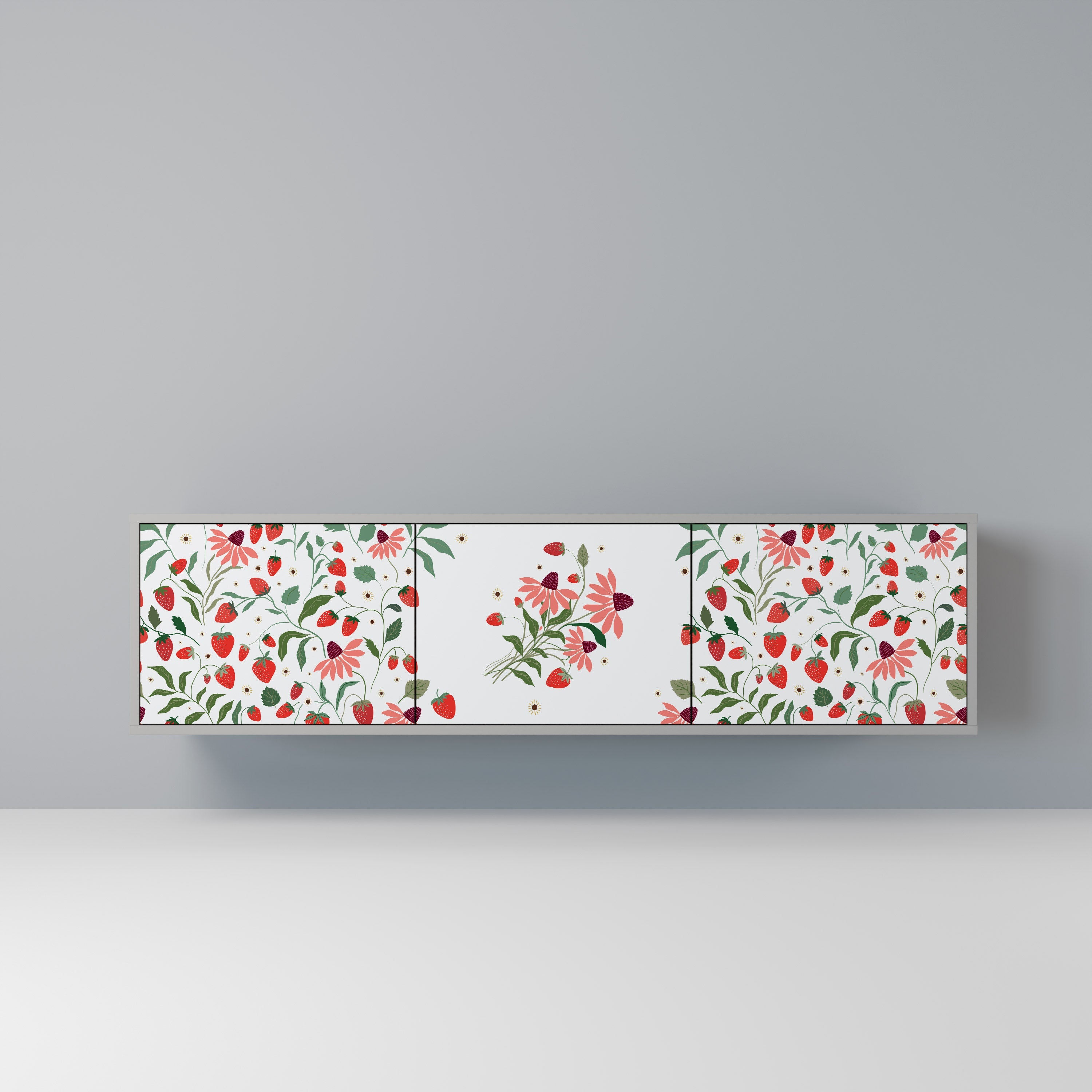 FLOWERS AND STRAWBERRIES Móvel de TV com 3 Portas em Acabamento Cinzento