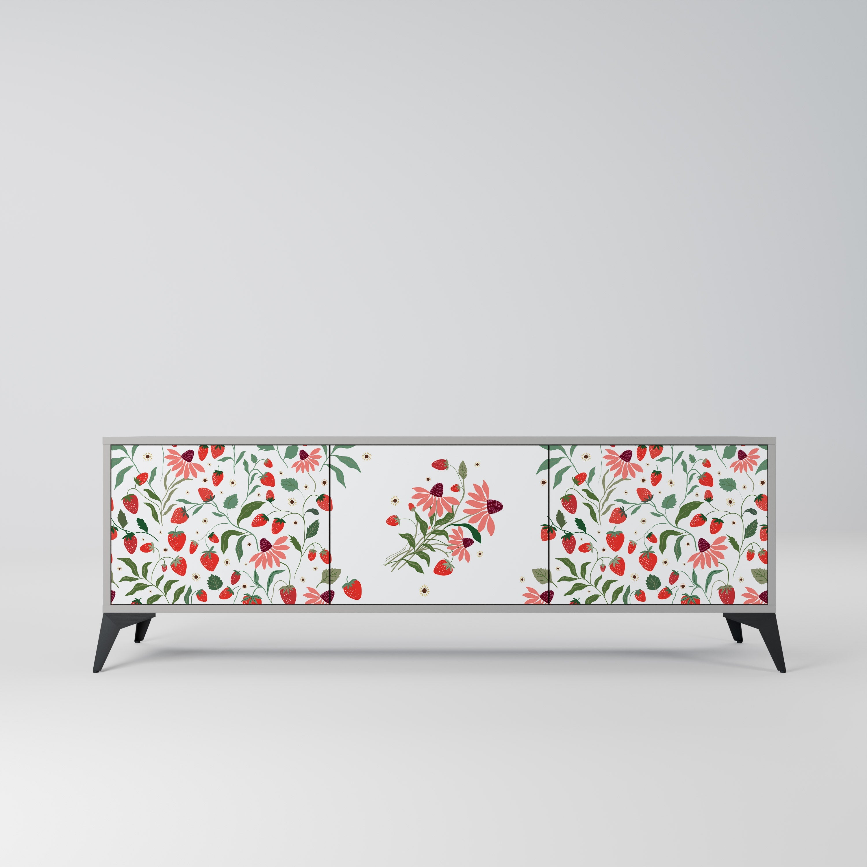 FLOWERS AND STRAWBERRIES Móvel de TV com 3 Portas em Acabamento Cinzento