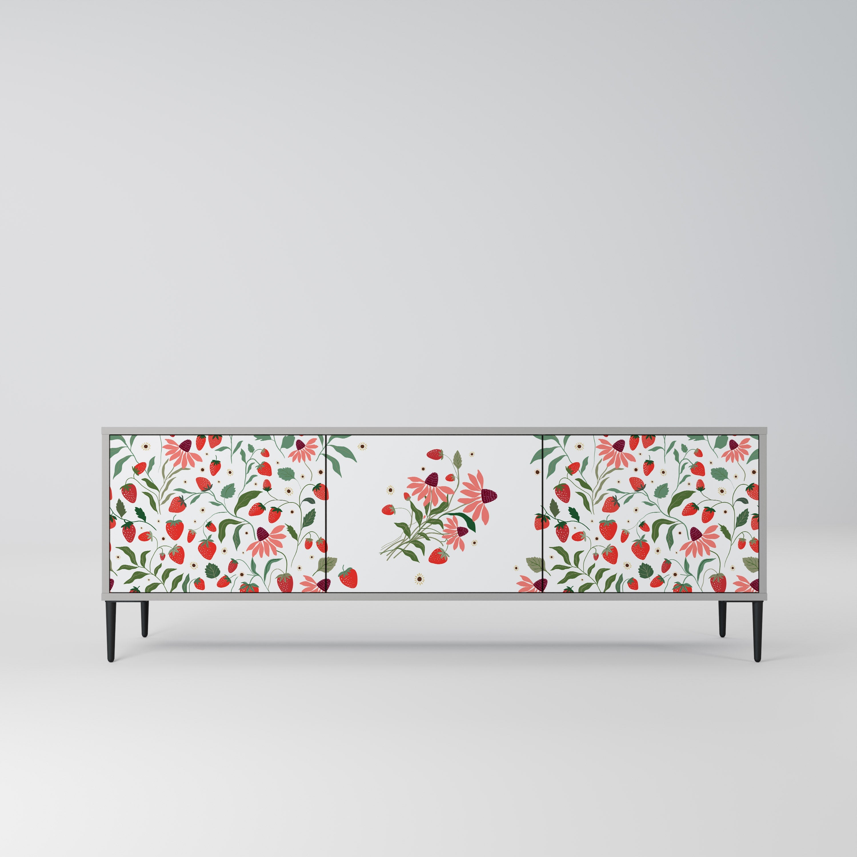 FLOWERS AND STRAWBERRIES Móvel de TV com 3 Portas em Acabamento Cinzento