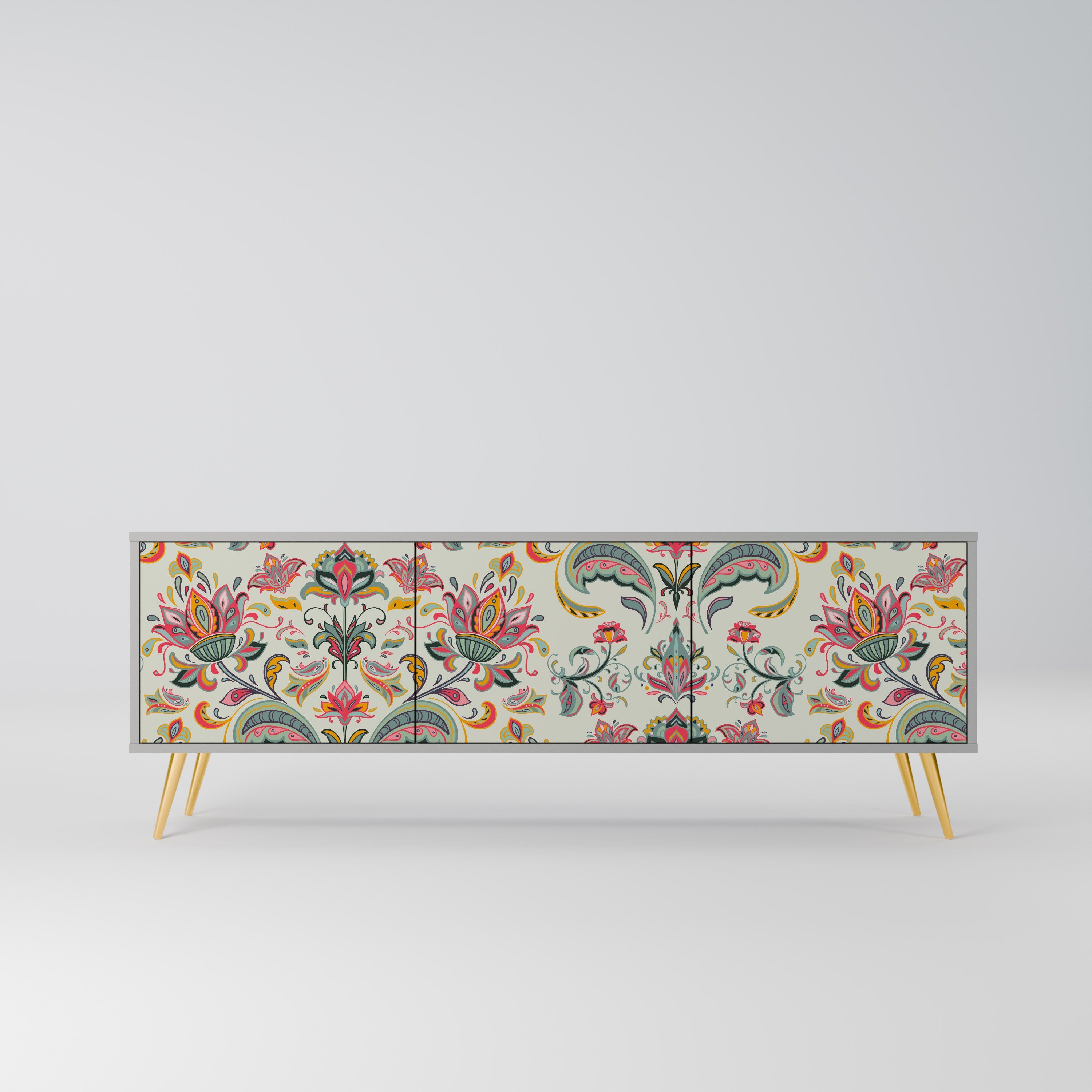 ORGANIC FOLKLORE Móvel de TV com 3 Portas em Acabamento Cinzento