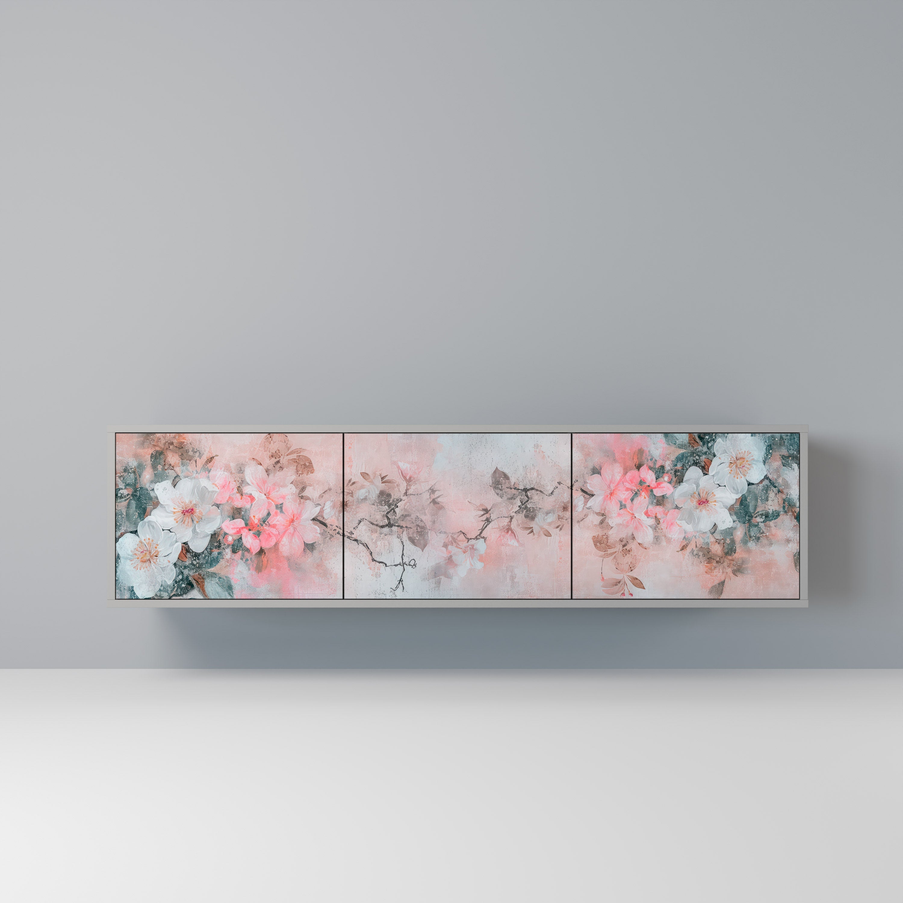 CHERRY BLOSSOM Móvel de TV com 3 Portas em Acabamento Cinzento