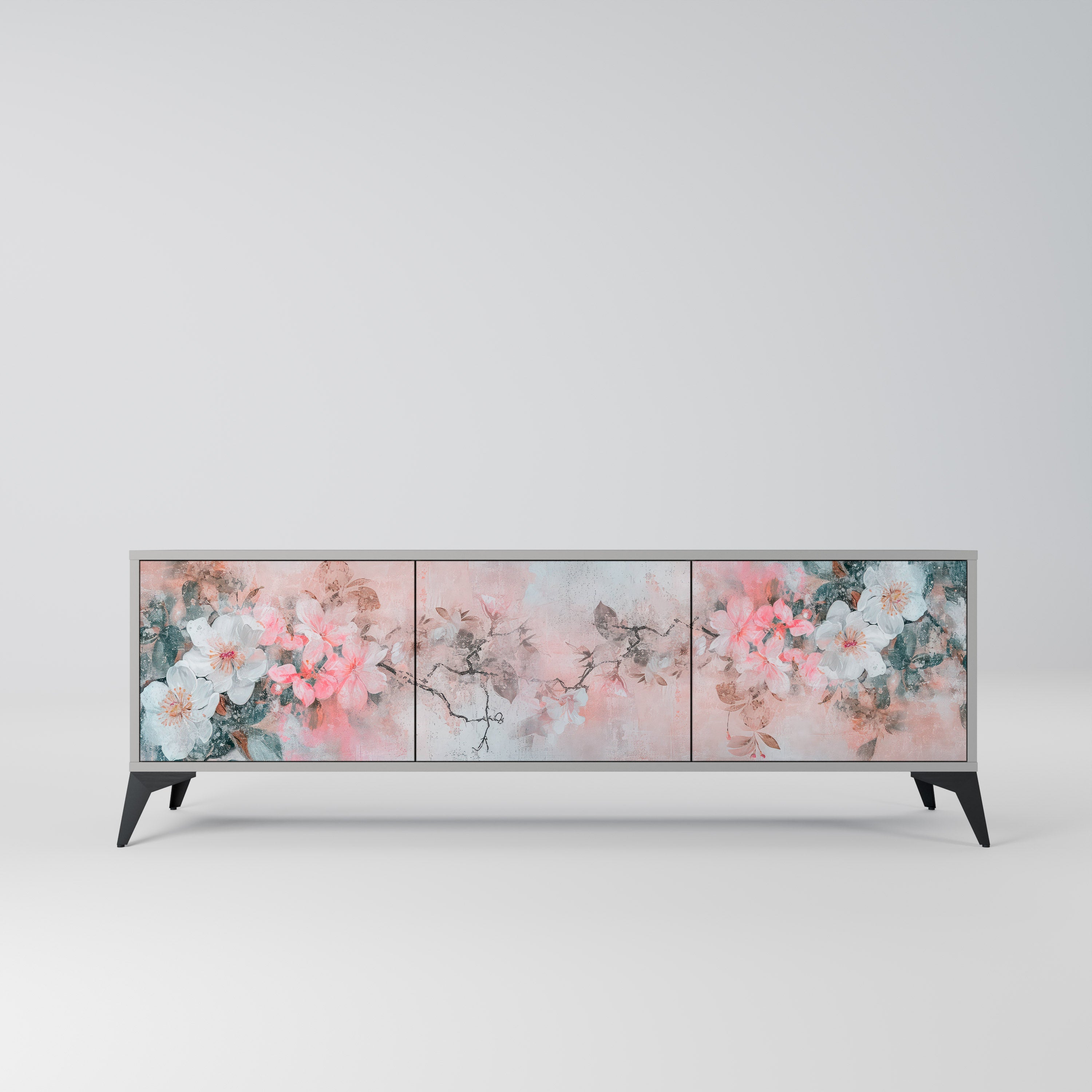 CHERRY BLOSSOM Móvel de TV com 3 Portas em Acabamento Cinzento