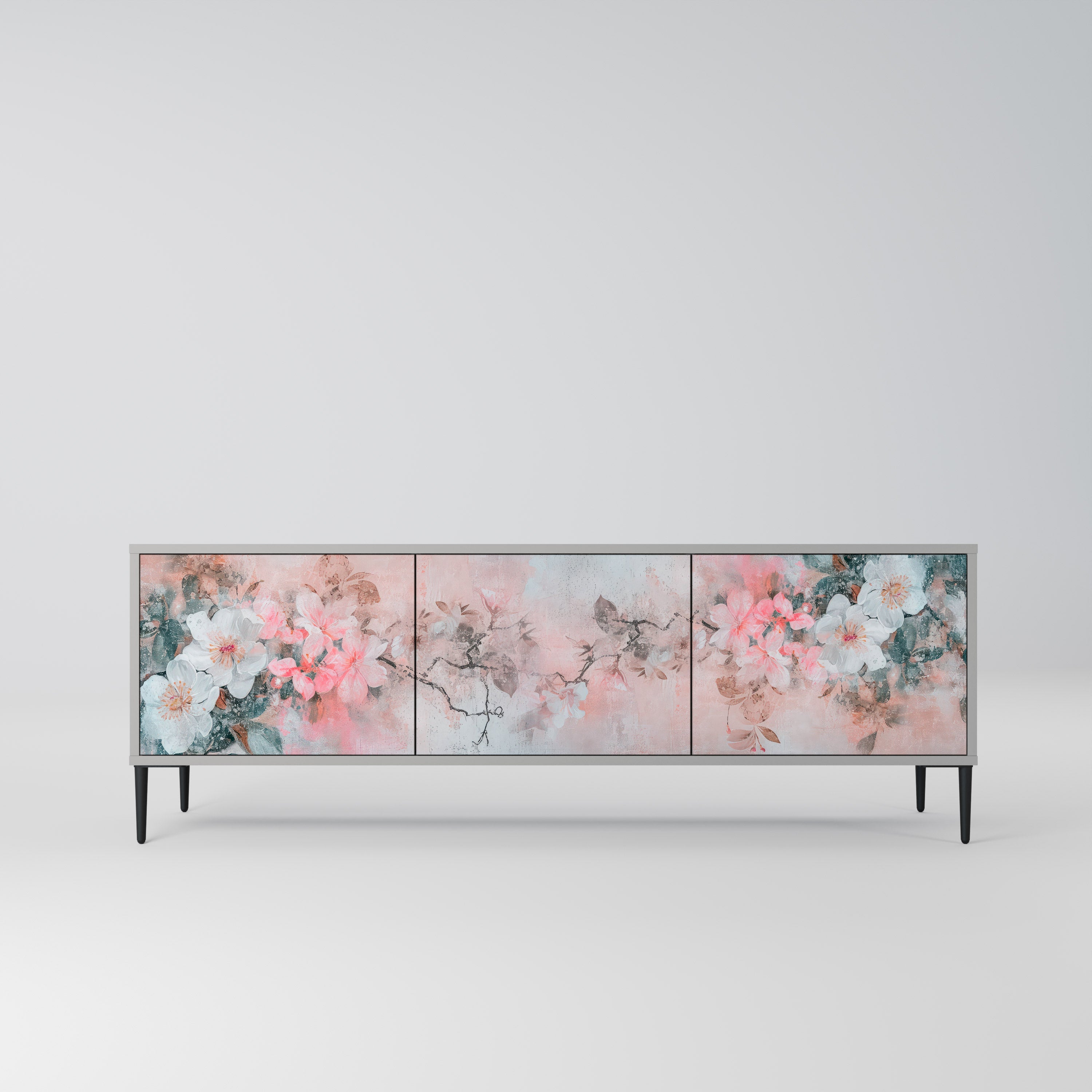 CHERRY BLOSSOM Móvel de TV com 3 Portas em Acabamento Cinzento