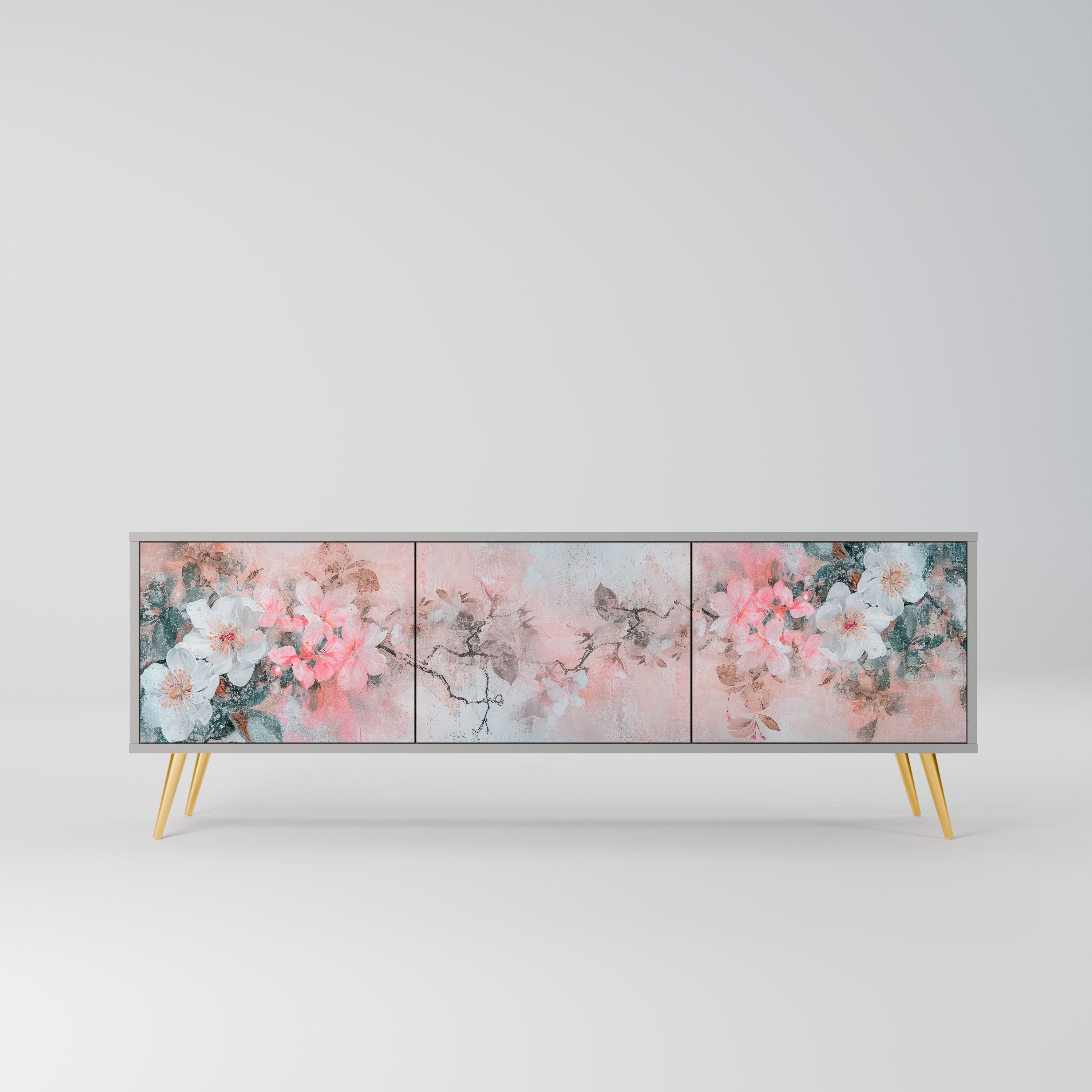 CHERRY BLOSSOM Móvel de TV com 3 Portas em Acabamento Cinzento