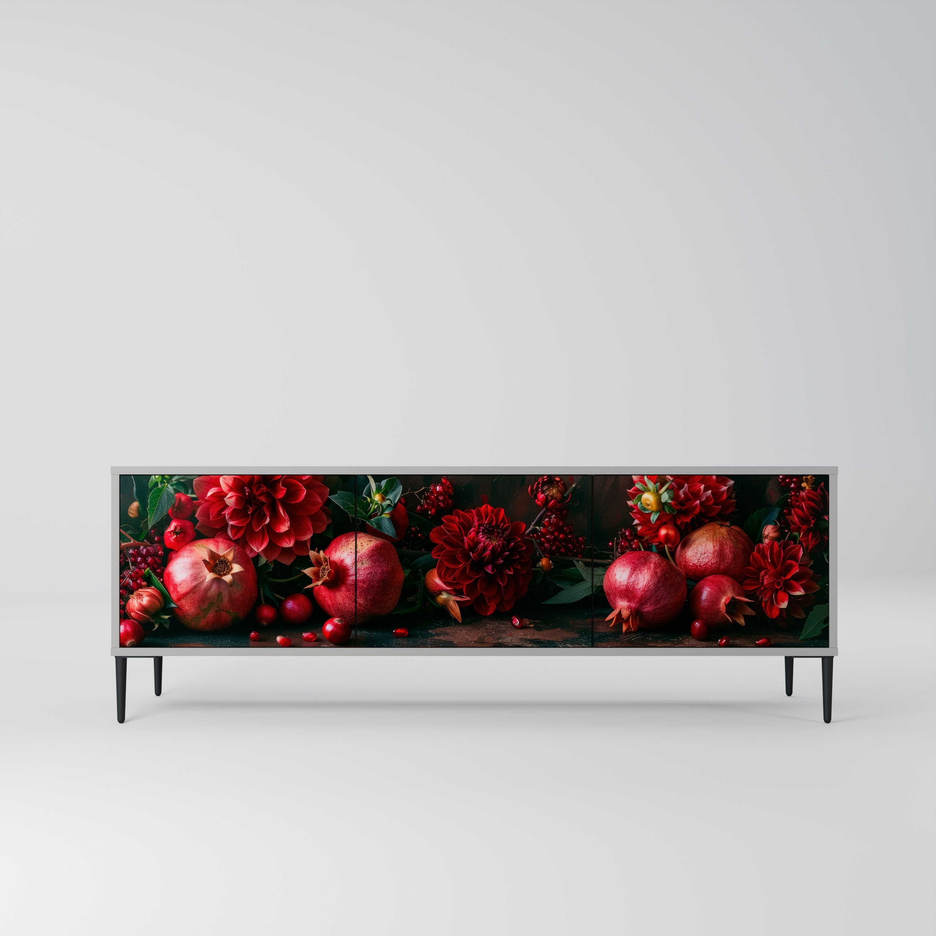 DAHLIAS AND POMEGRANATES Móvel de TV com 3 Portas em Acabamento Cinzento