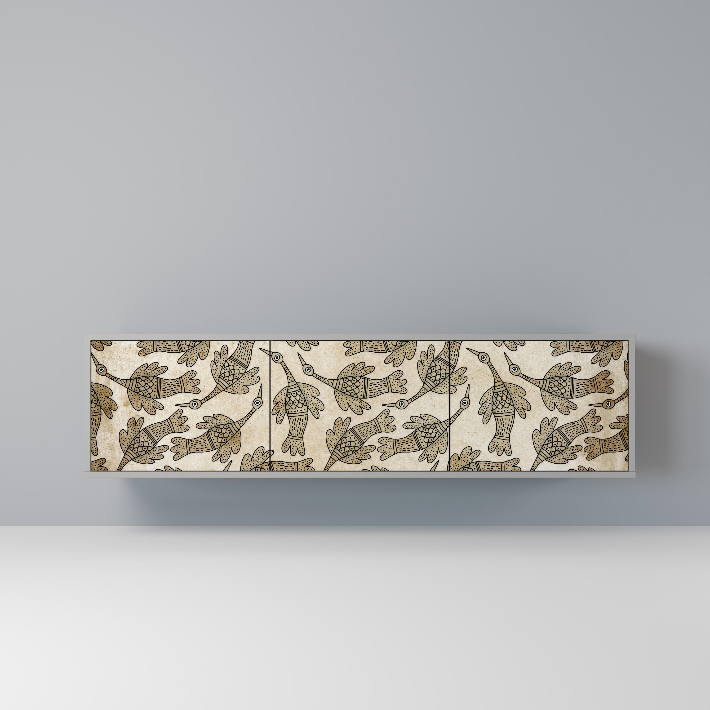 ALMONDINE SONGBIRD 3-Door TV Stand in Grey Finish