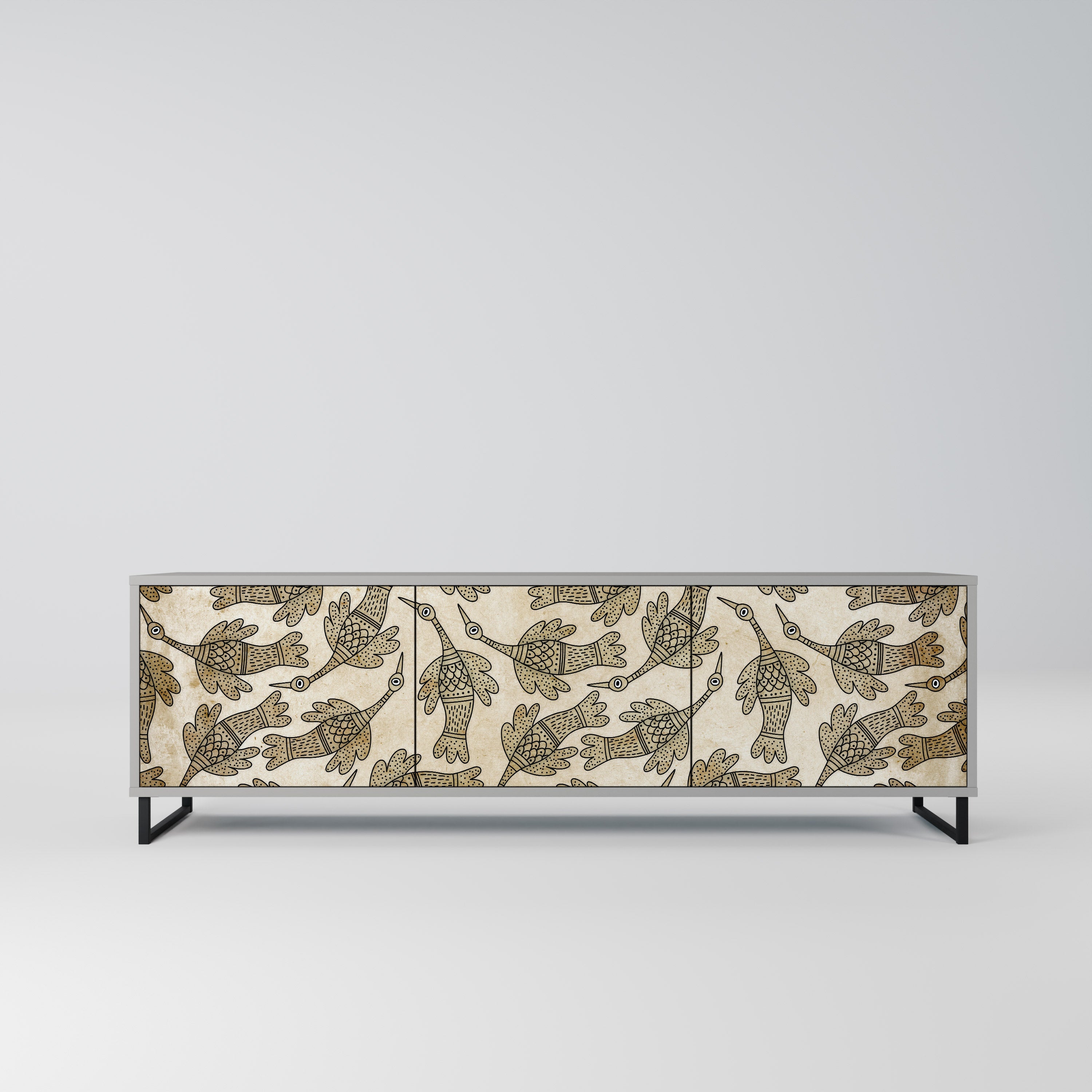 ALMONDINE SONGBIRD 3-Door TV Stand in Grey Finish