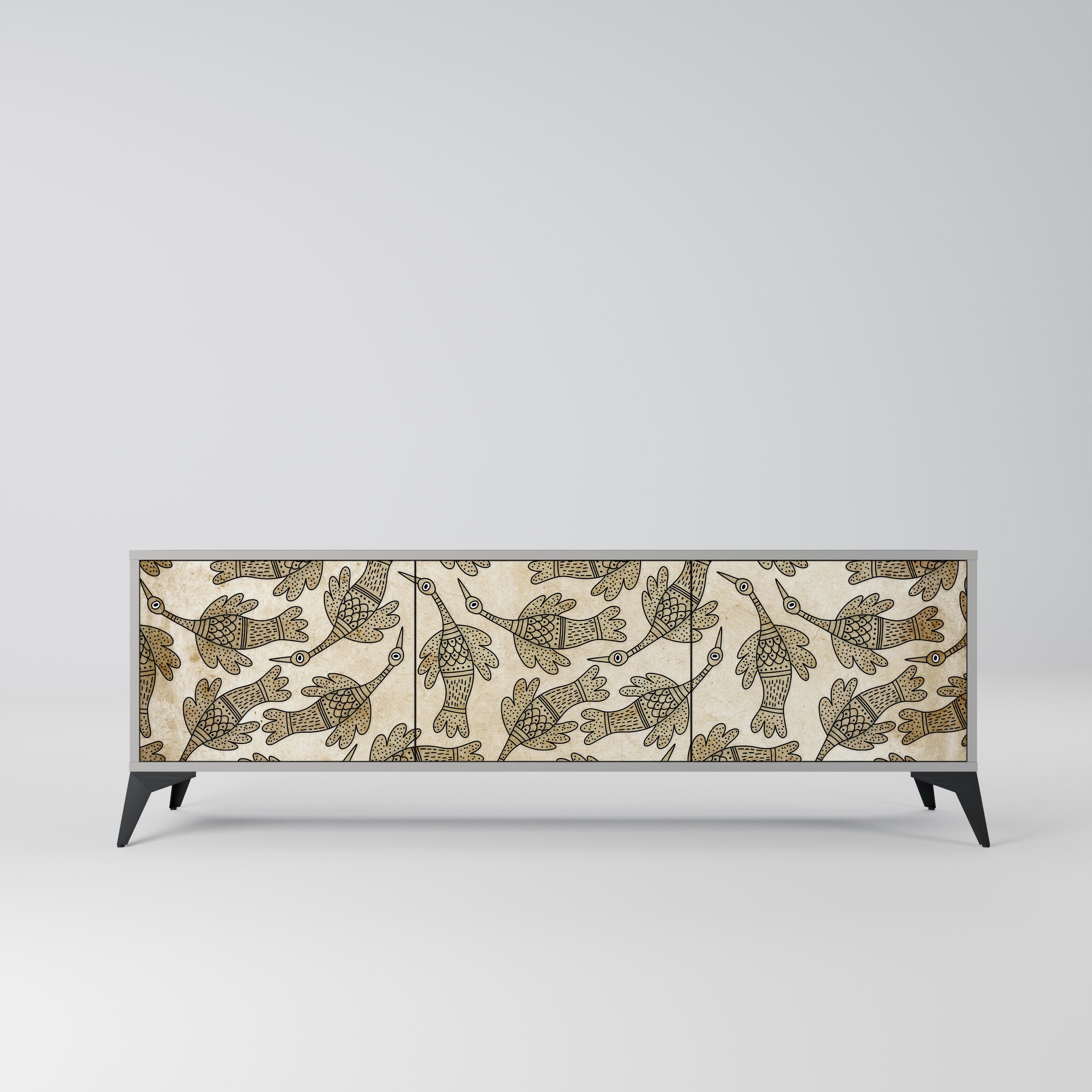 ALMONDINE SONGBIRD 3-Door TV Stand in Grey Finish