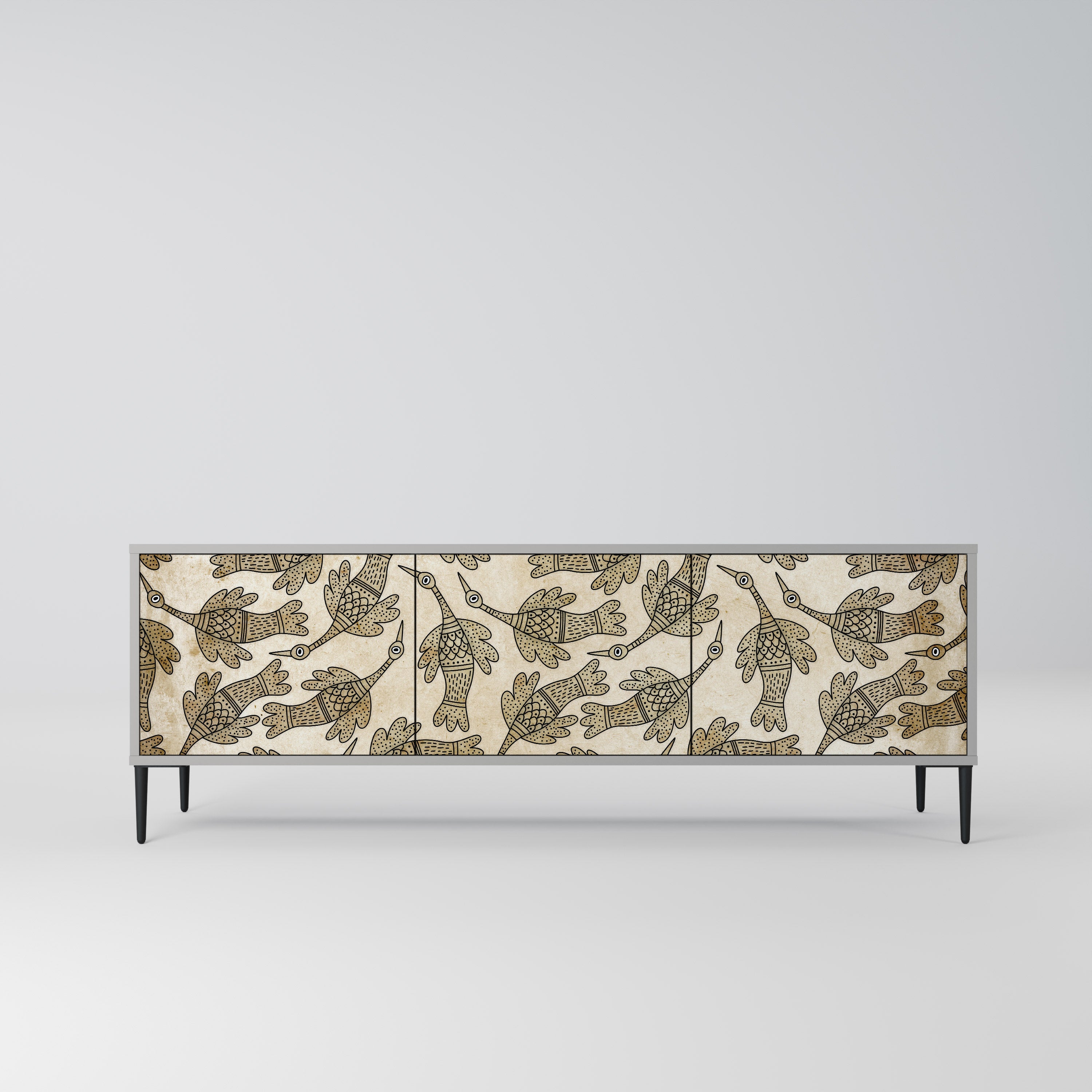 ALMONDINE SONGBIRD 3-Door TV Stand in Grey Finish