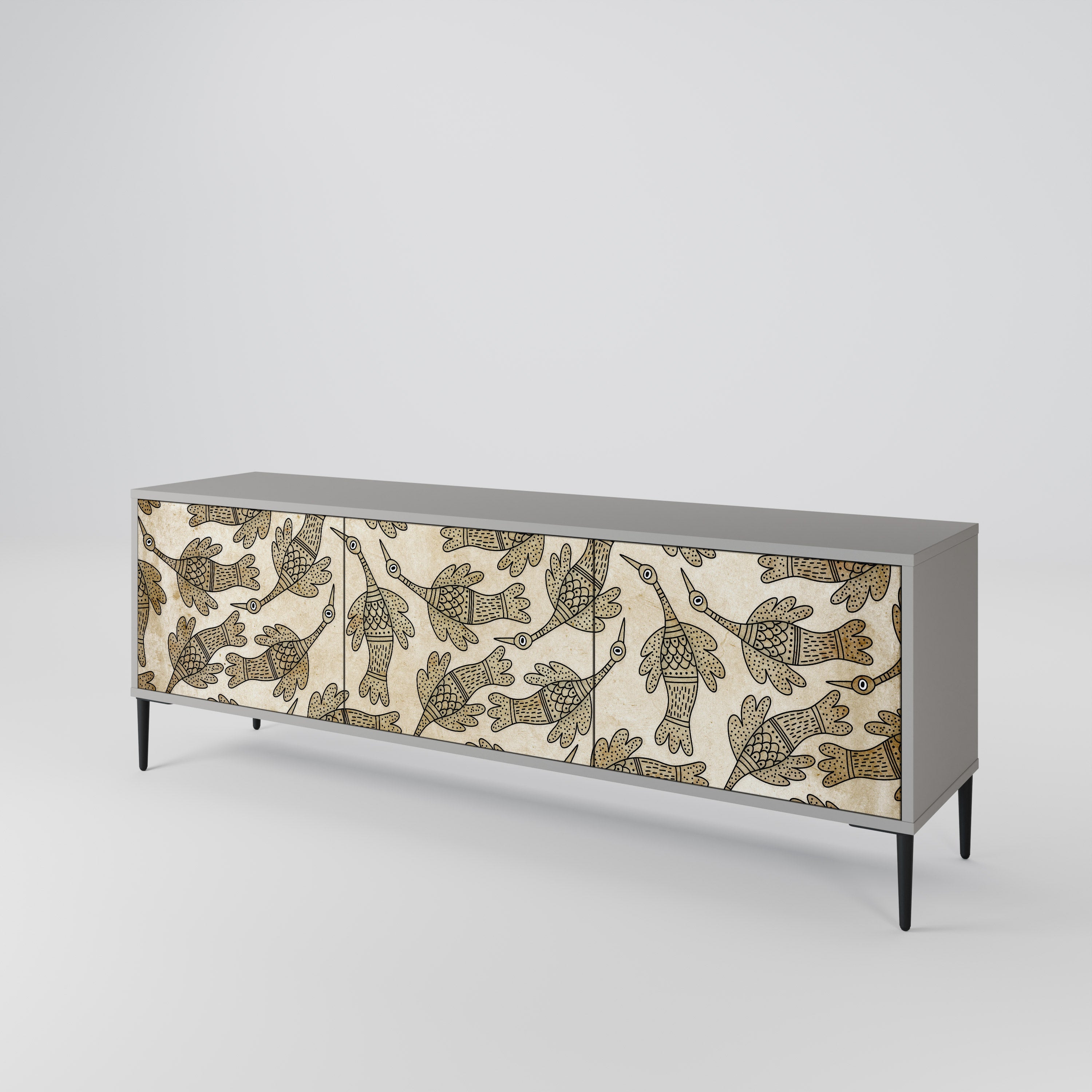 ALMONDINE SONGBIRD 3-Door TV Stand in Grey Finish