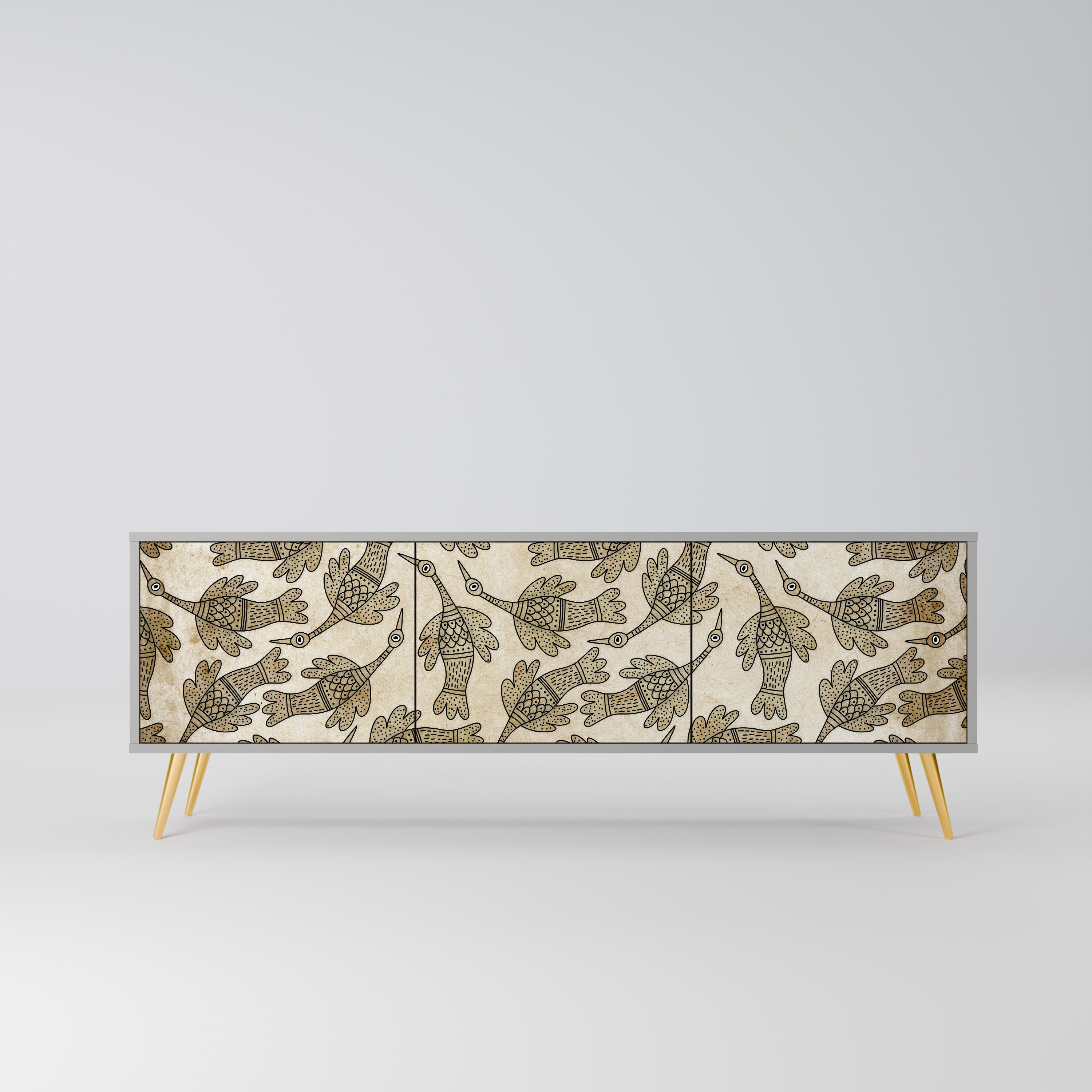 ALMONDINE SONGBIRD 3-Door TV Stand in Grey Finish